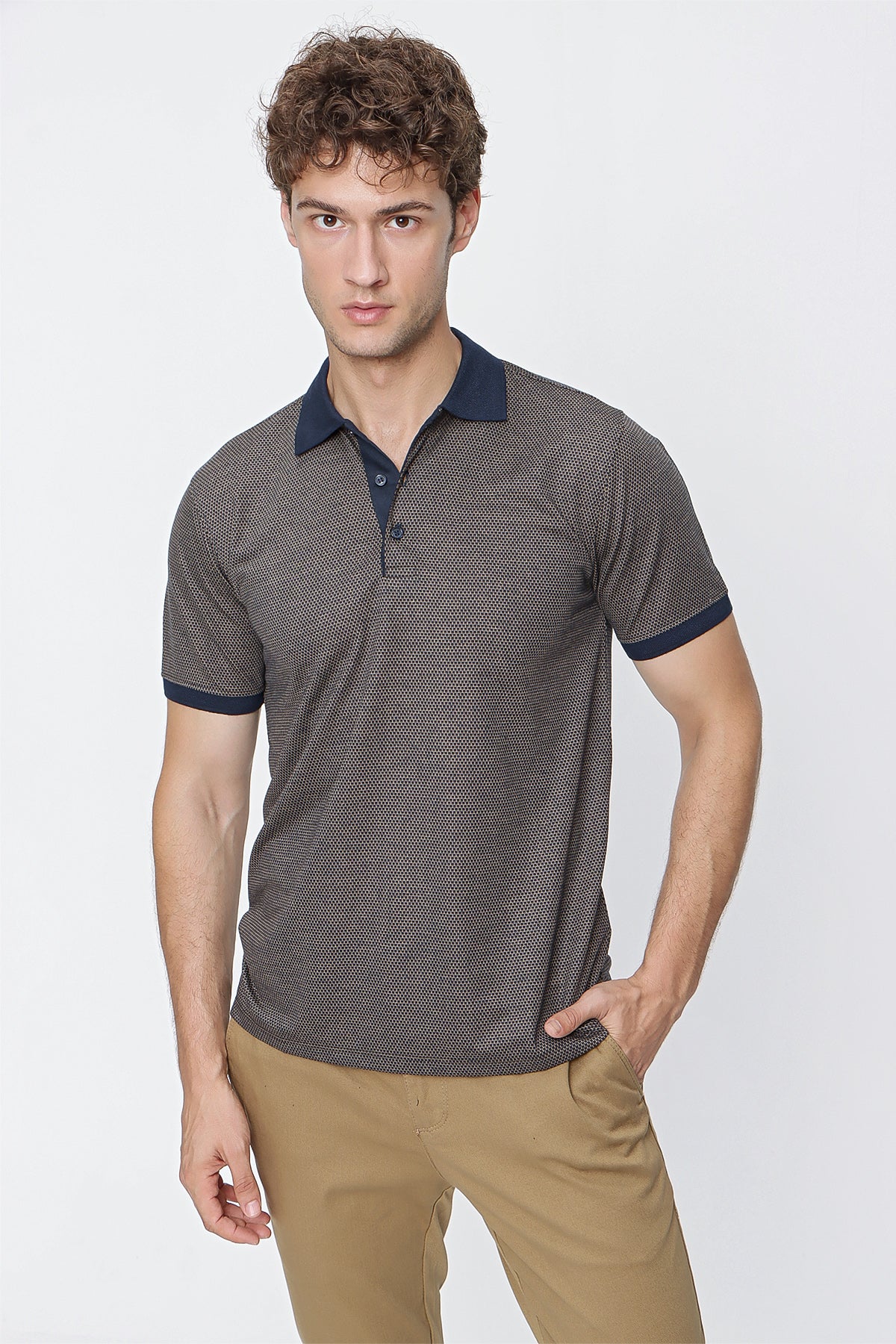 Comfort-Fit Textured Polo Shirt - Brown