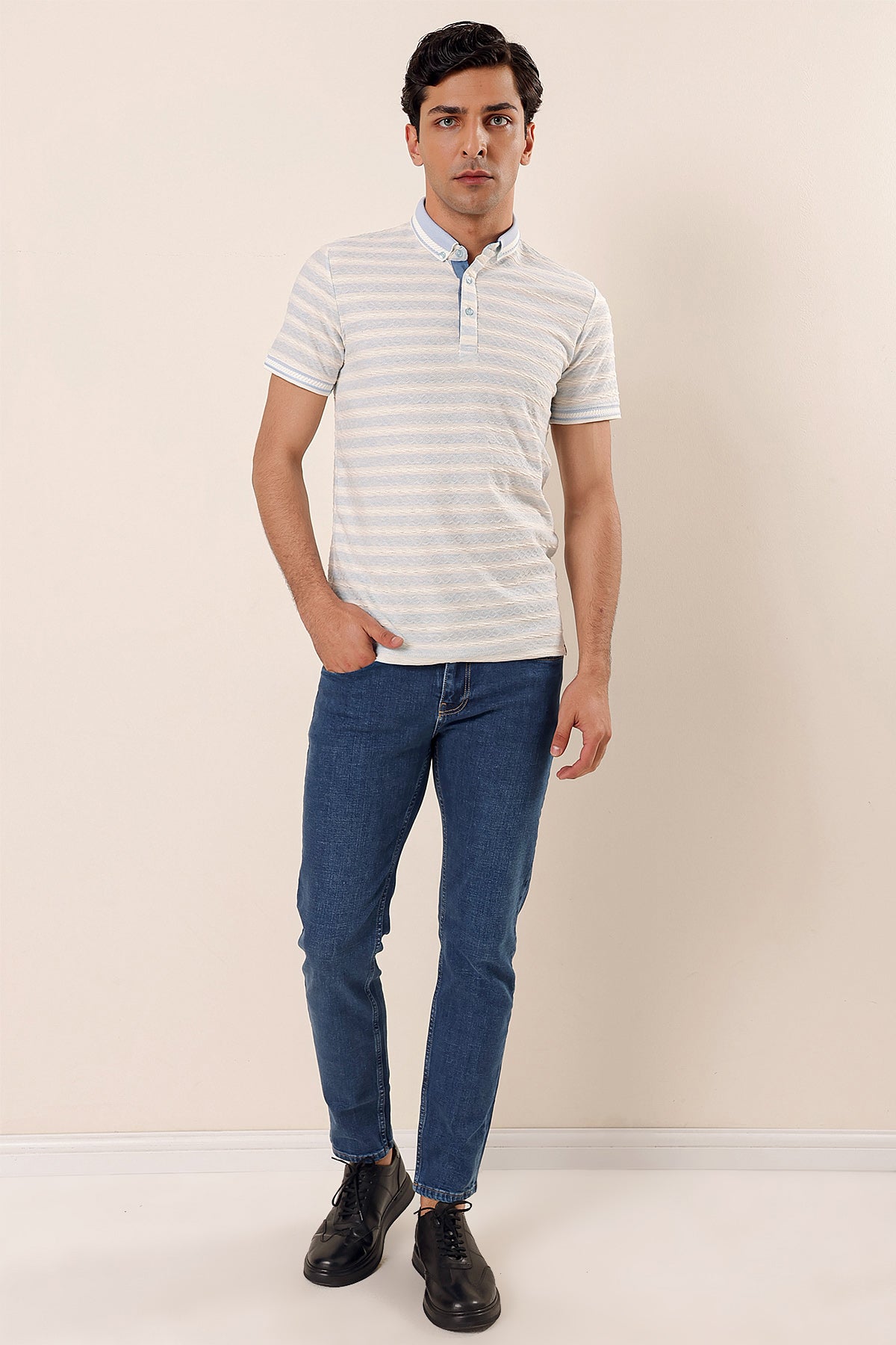 Slim-Fit Striped Polo Shirt - Blue