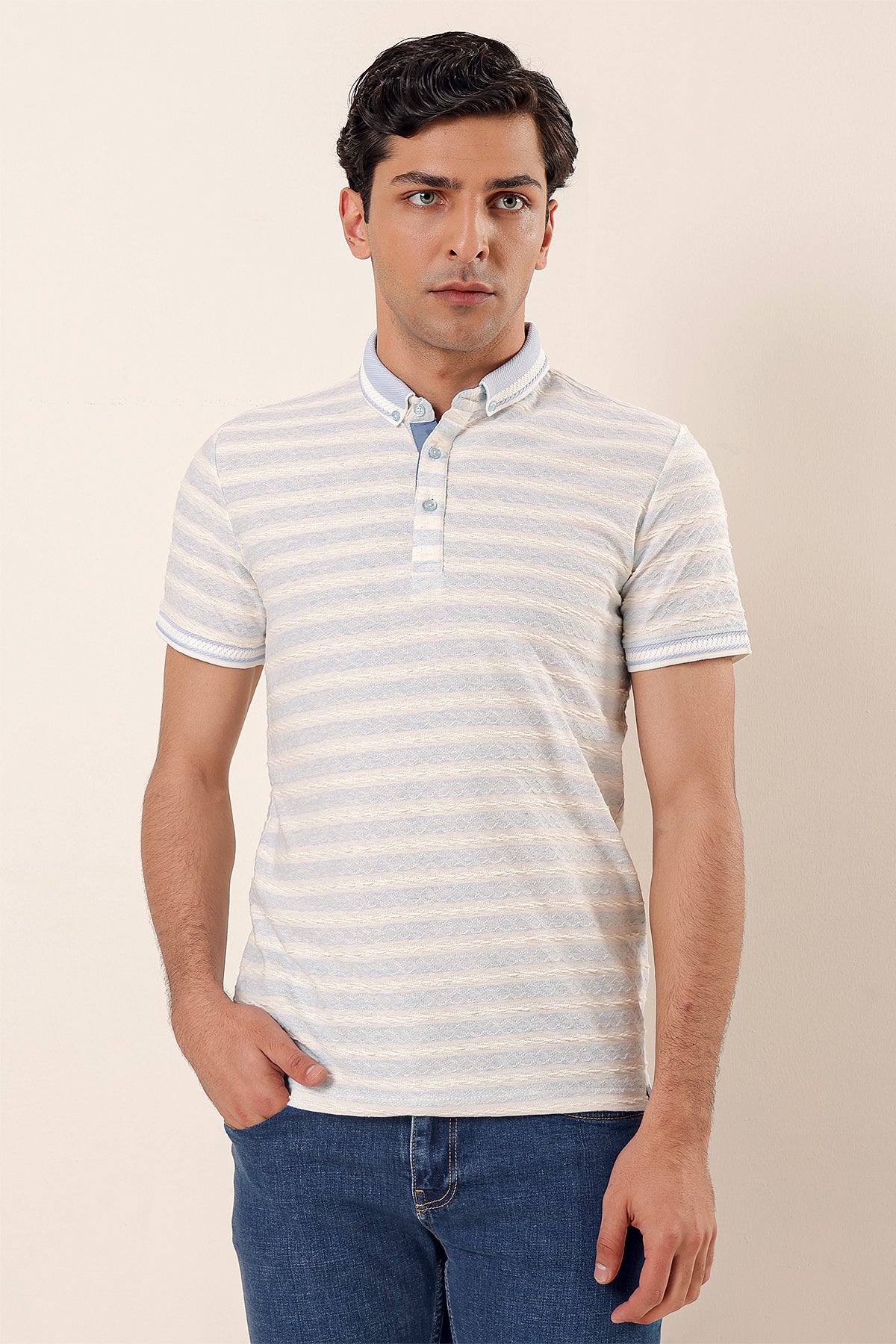 Slim-Fit Striped Polo Shirt - Blue