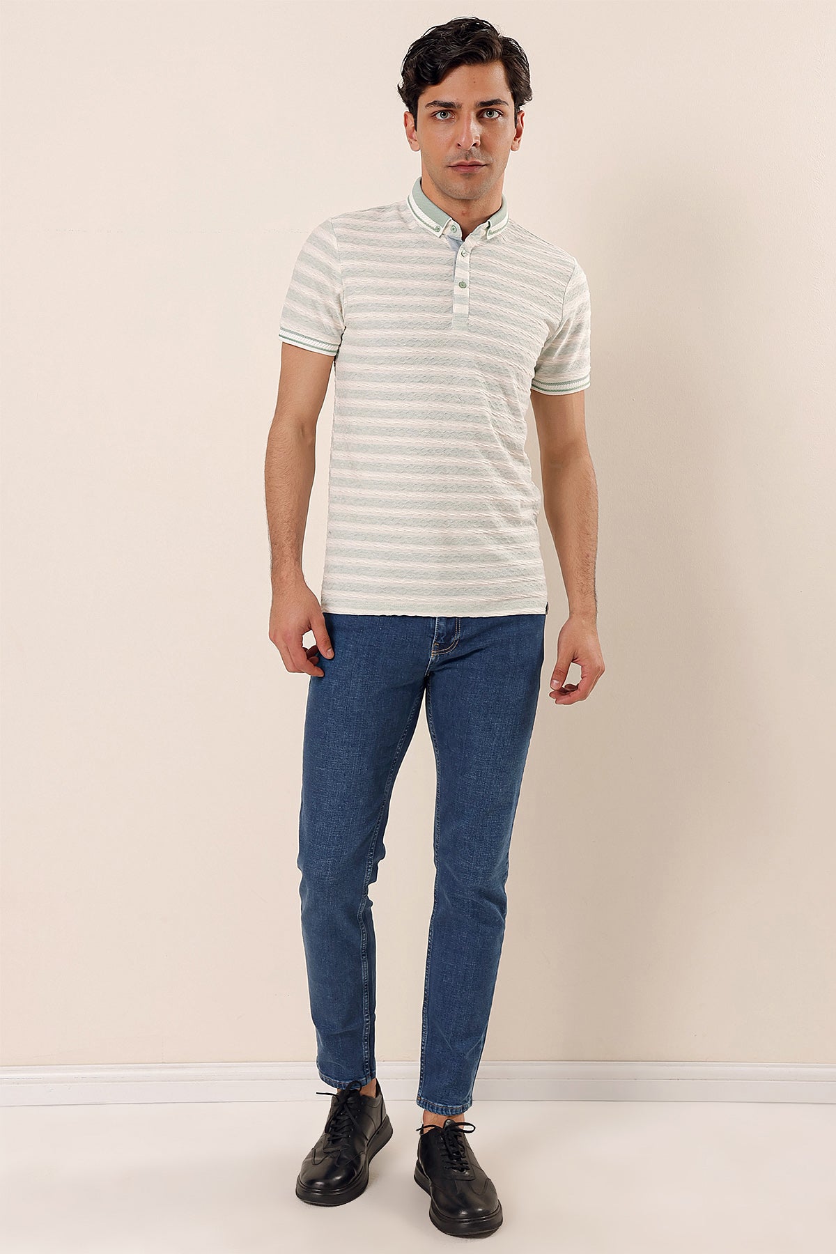 Slim-Fit Striped Polo Shirt - Mint-Green