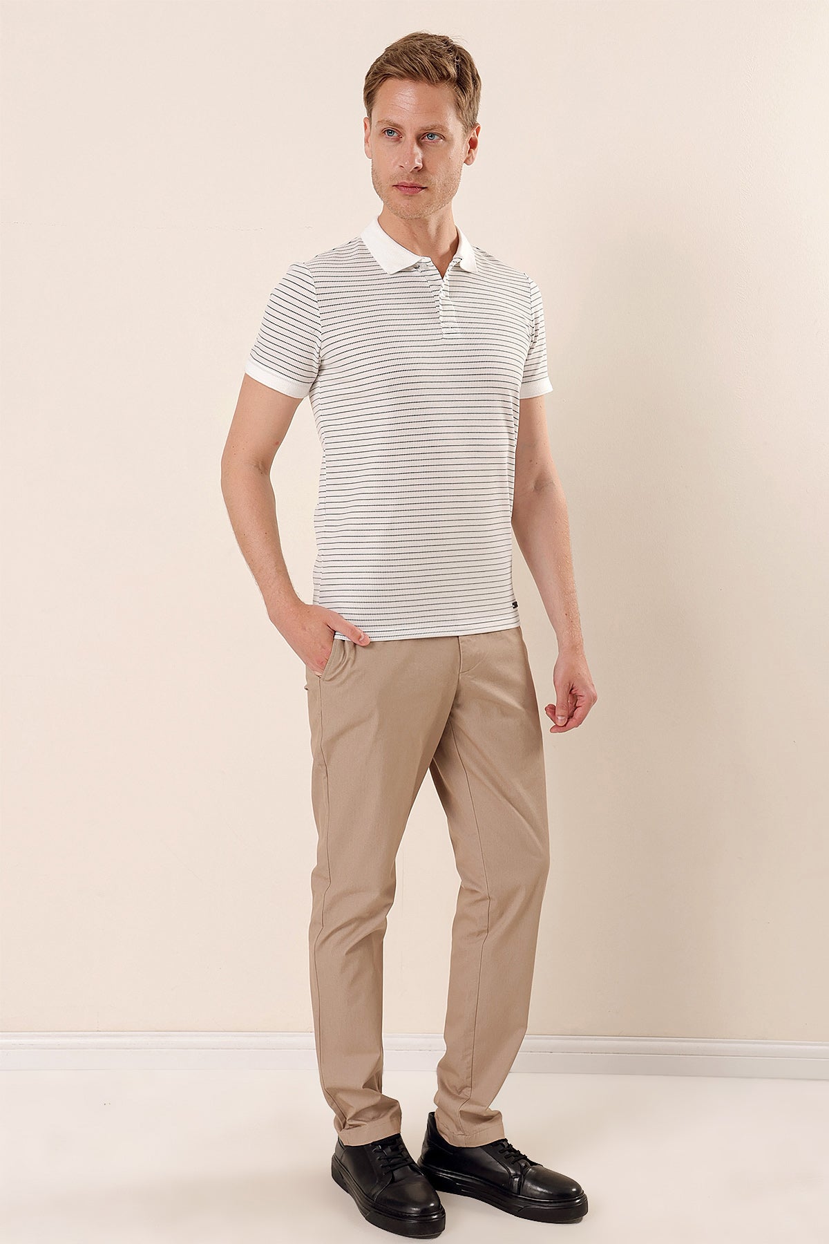 Slim-Fit Striped Polo Shirt - White