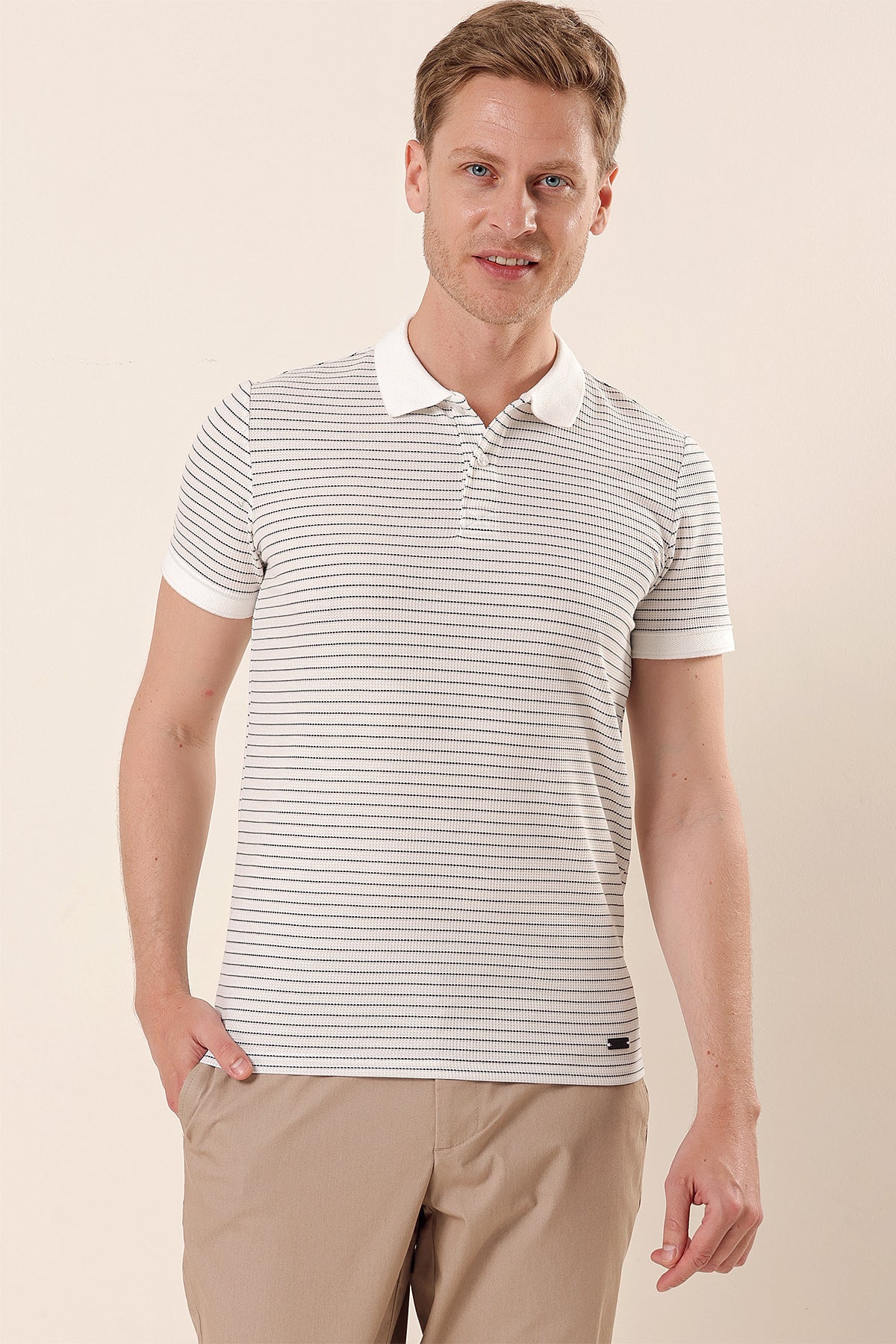 Slim-Fit Striped Polo Shirt - White