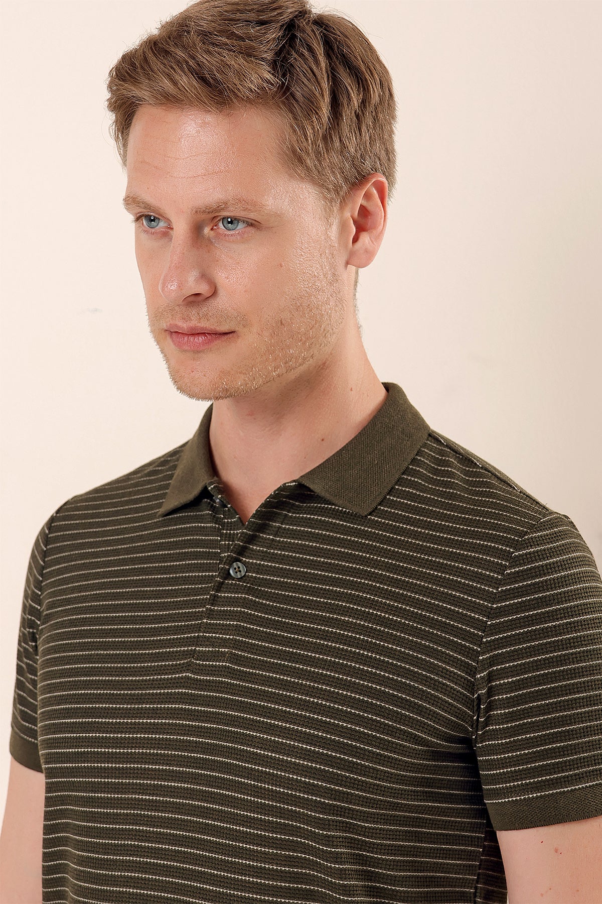 Slim-Fit Striped Polo Shirt - Khaki