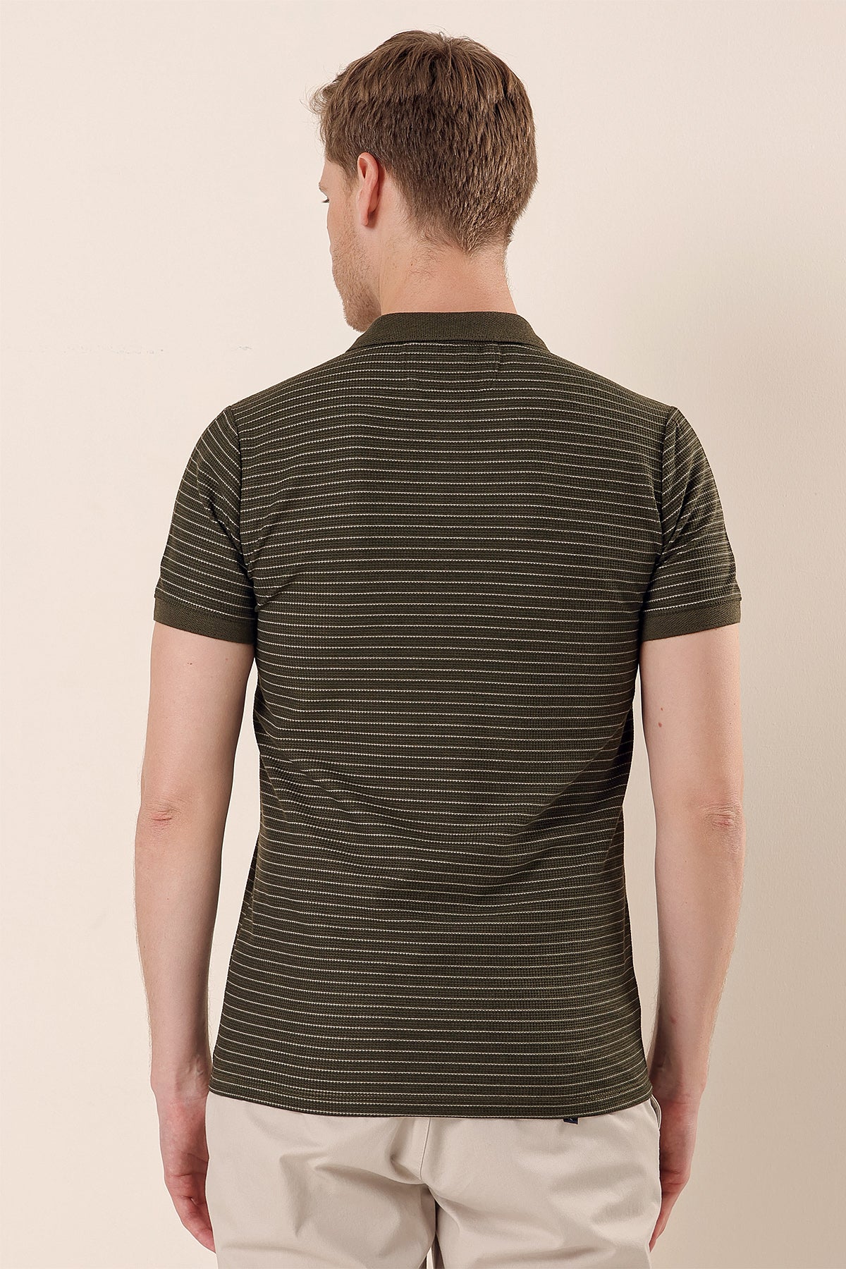 Slim-Fit Striped Polo Shirt - Khaki
