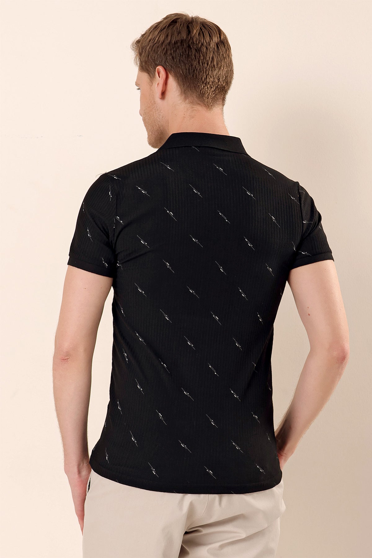 Slim-Fit Patterned Polo Shirt - Black