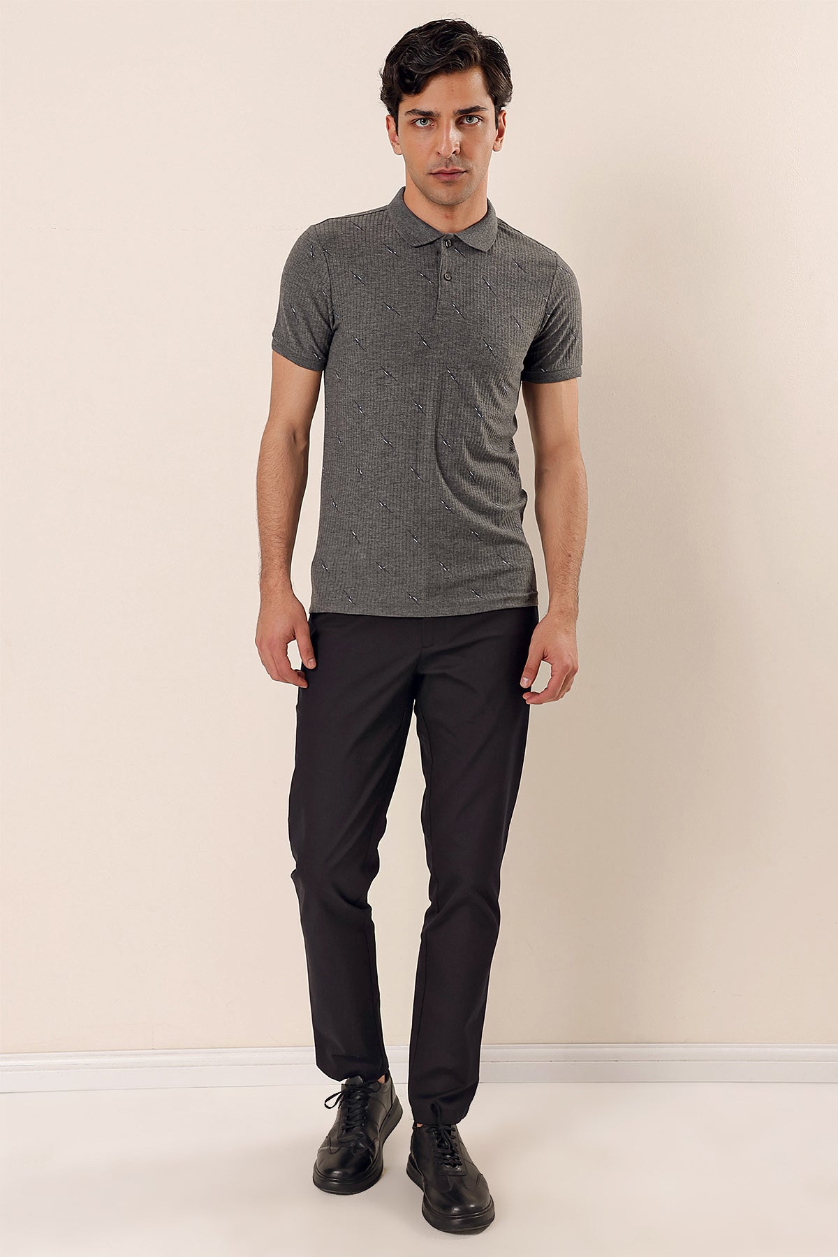 Slim-Fit Patterned Polo Shirt - Dark Grey