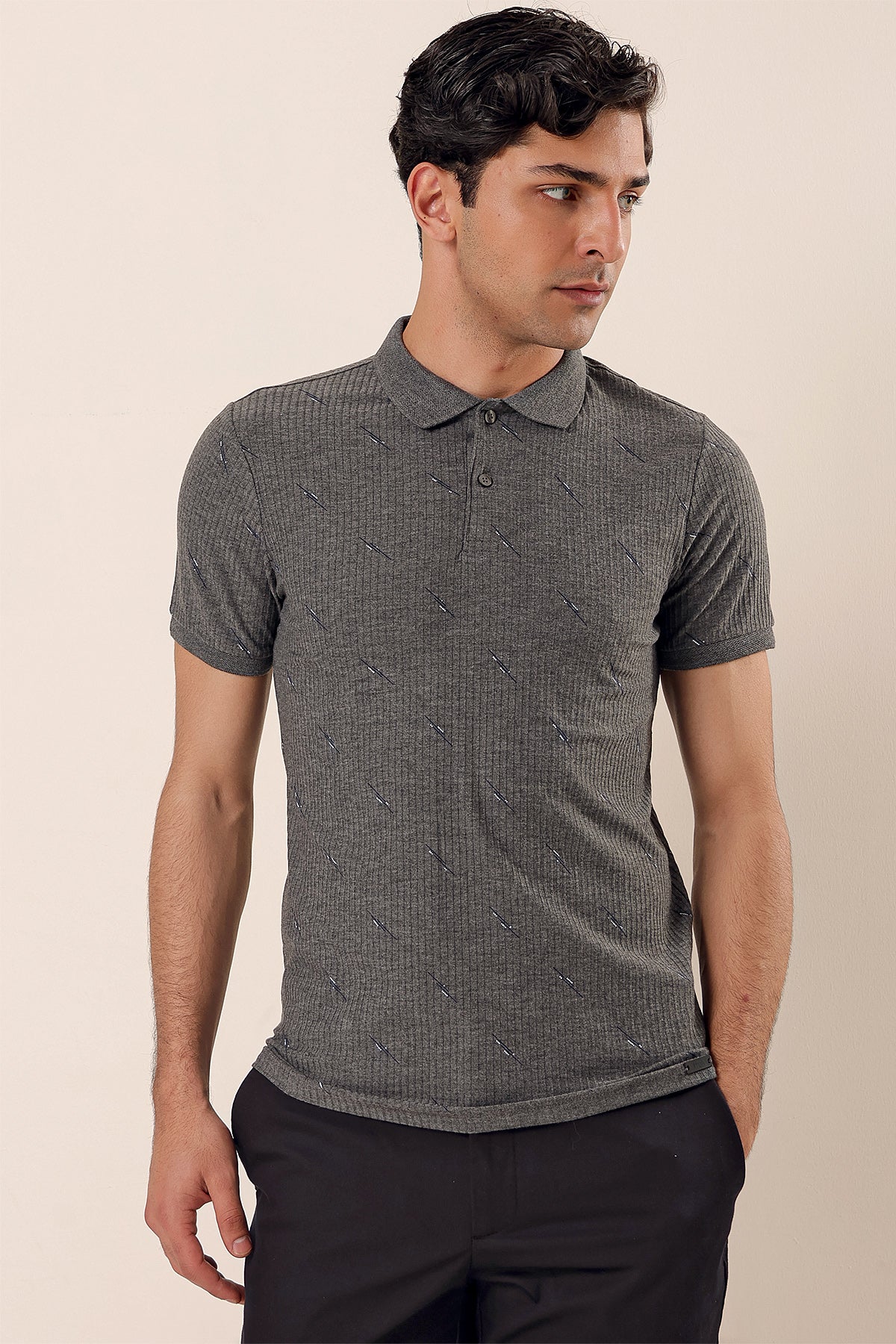 Slim-Fit Patterned Polo Shirt - Dark Grey