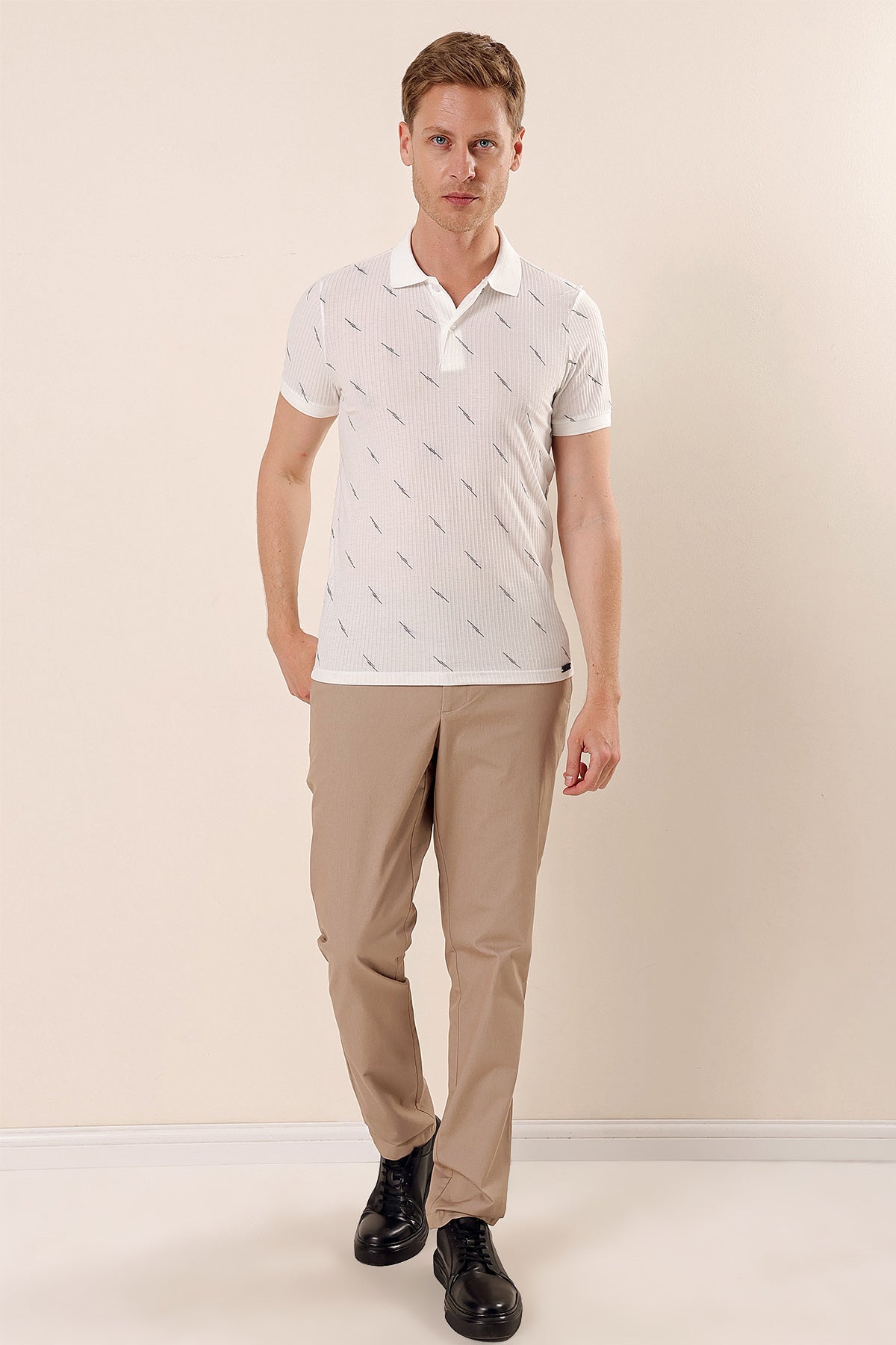 Slim-Fit Patterned Polo Shirt - White