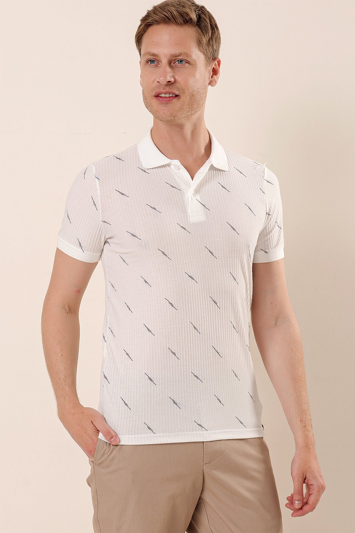 Slim-Fit Patterned Polo Shirt - White