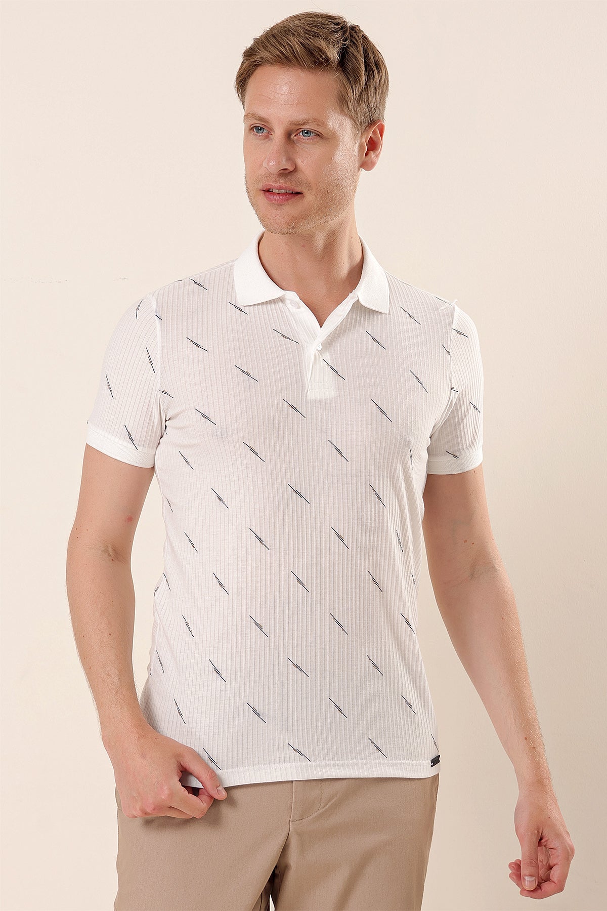 Slim-Fit Patterned Polo Shirt - White