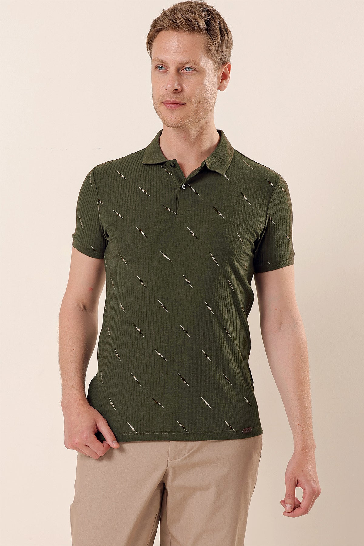 Slim-Fit Patterned Polo Shirt - Khaki