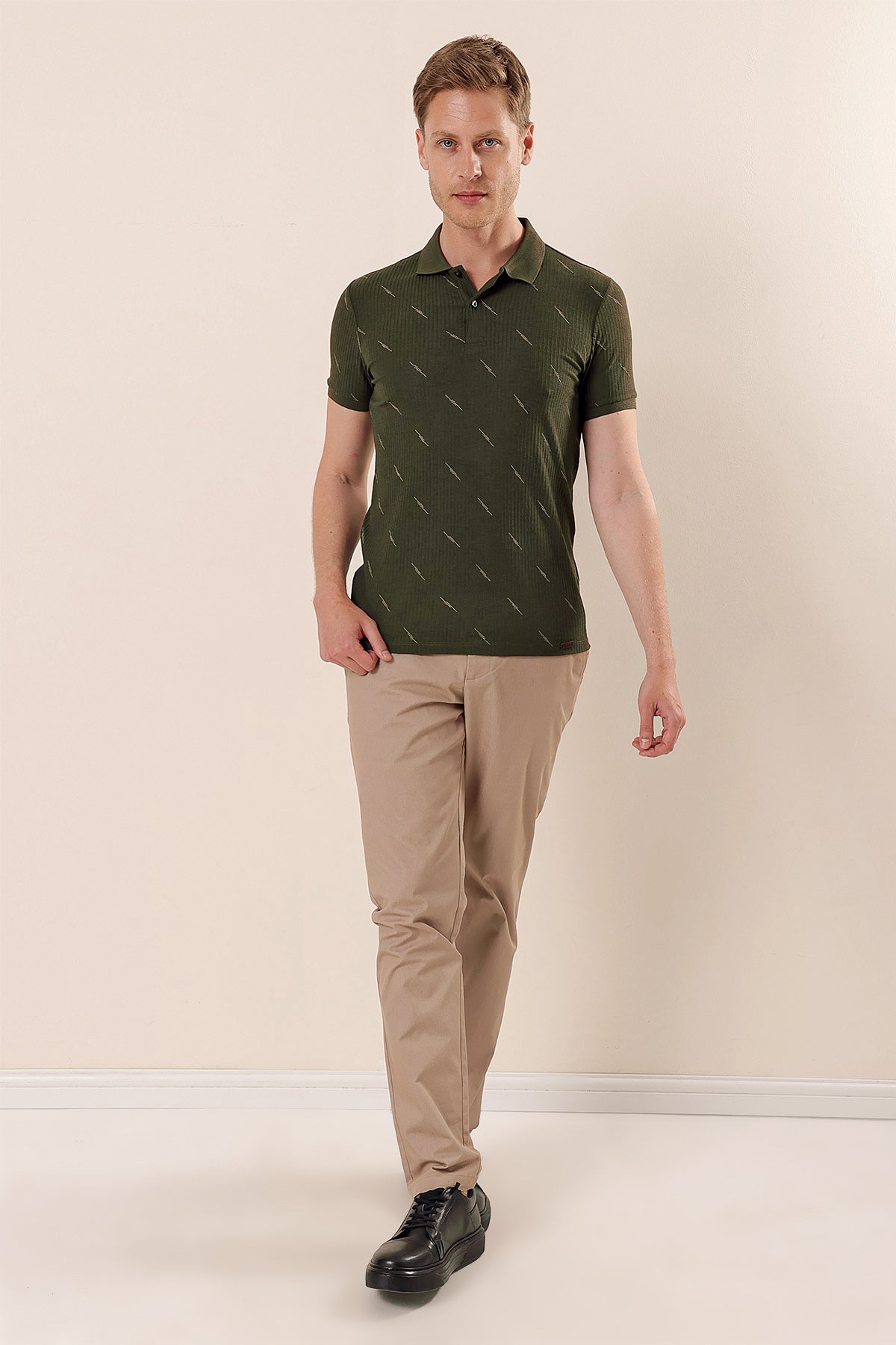 Slim-Fit Patterned Polo Shirt - Khaki