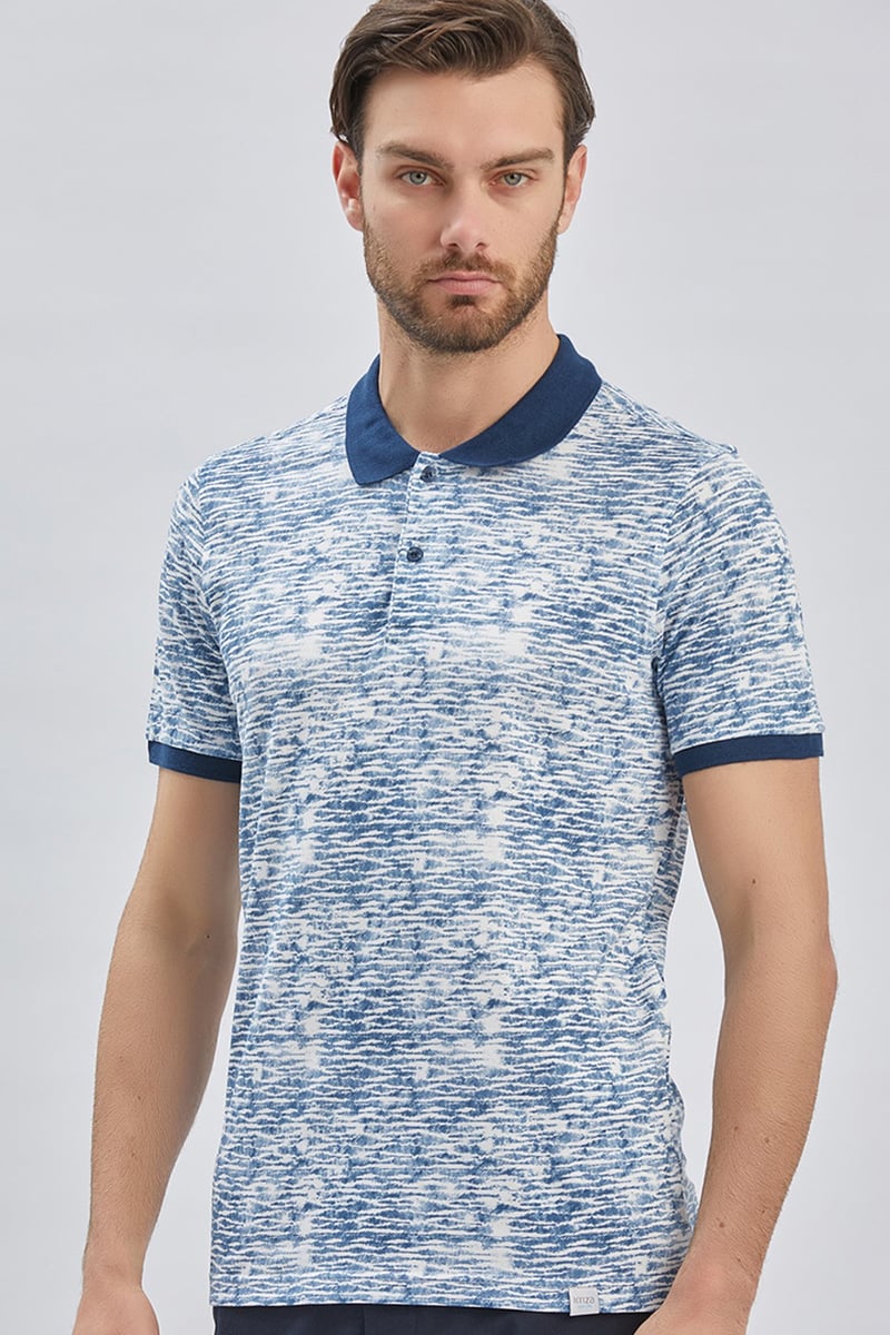 Slim-Fit Patterned Polo Shirt - Navy