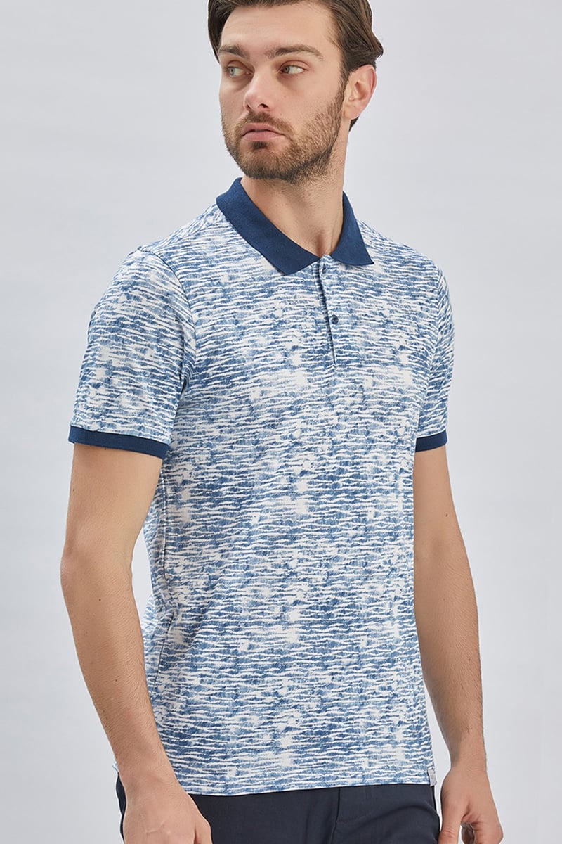 Slim-Fit Patterned Polo Shirt - Navy
