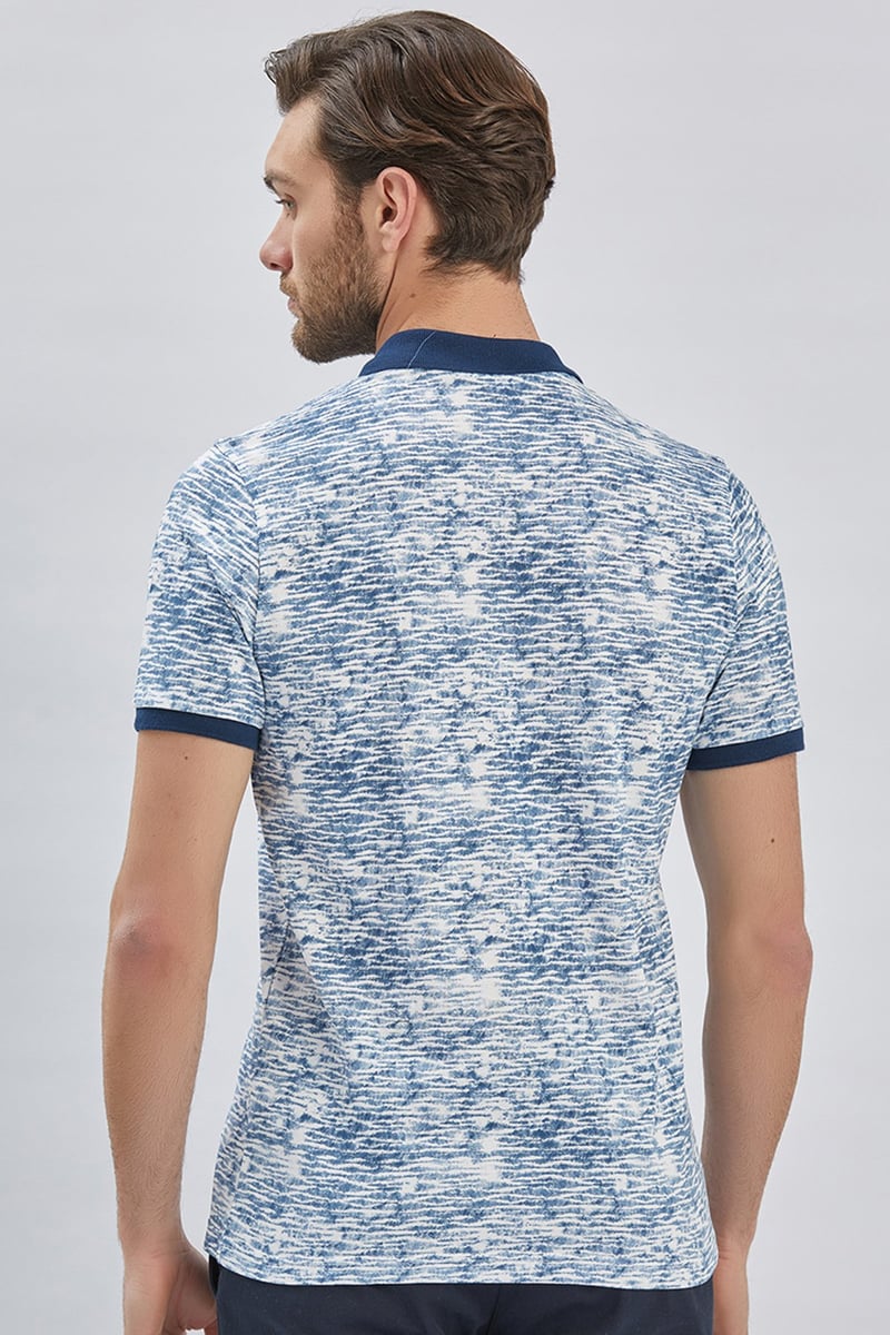 Slim-Fit Patterned Polo Shirt - Navy