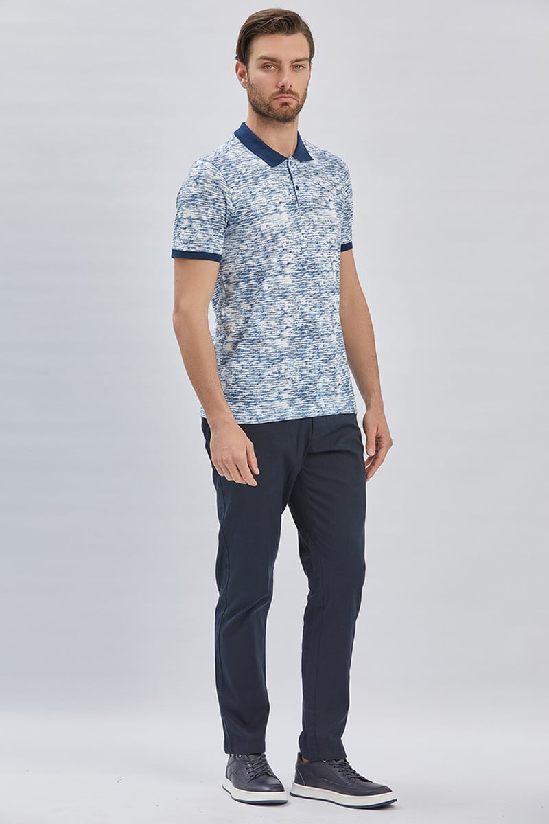 Slim-Fit Patterned Polo Shirt - Navy