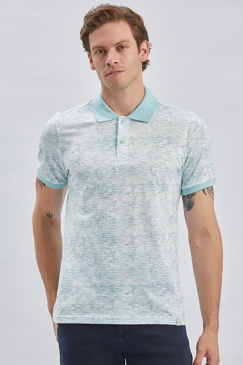 Slim-Fit Patterned Polo Shirt - Blue