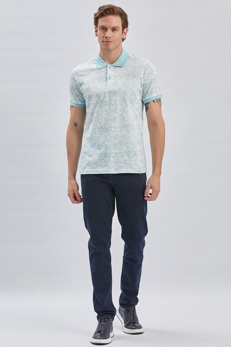 Slim-Fit Patterned Polo Shirt - Blue