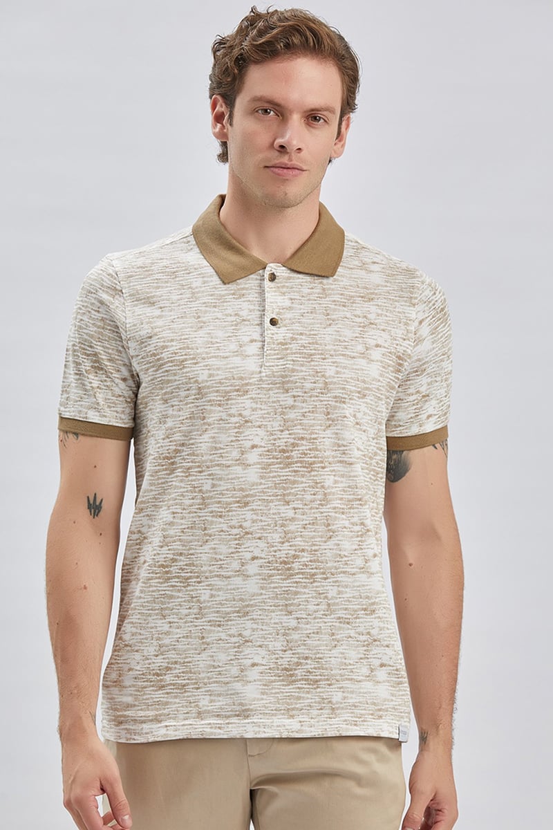Slim-Fit Patterned Polo Shirt - Brown