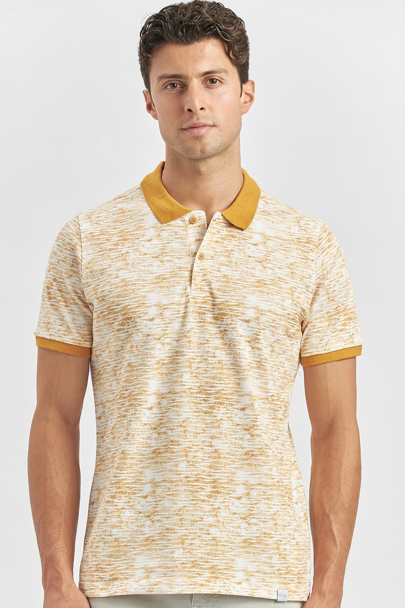 Slim-Fit Patterned Polo Shirt - Orange
