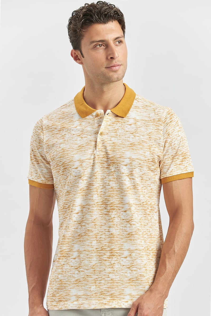 Slim-Fit Patterned Polo Shirt - Orange