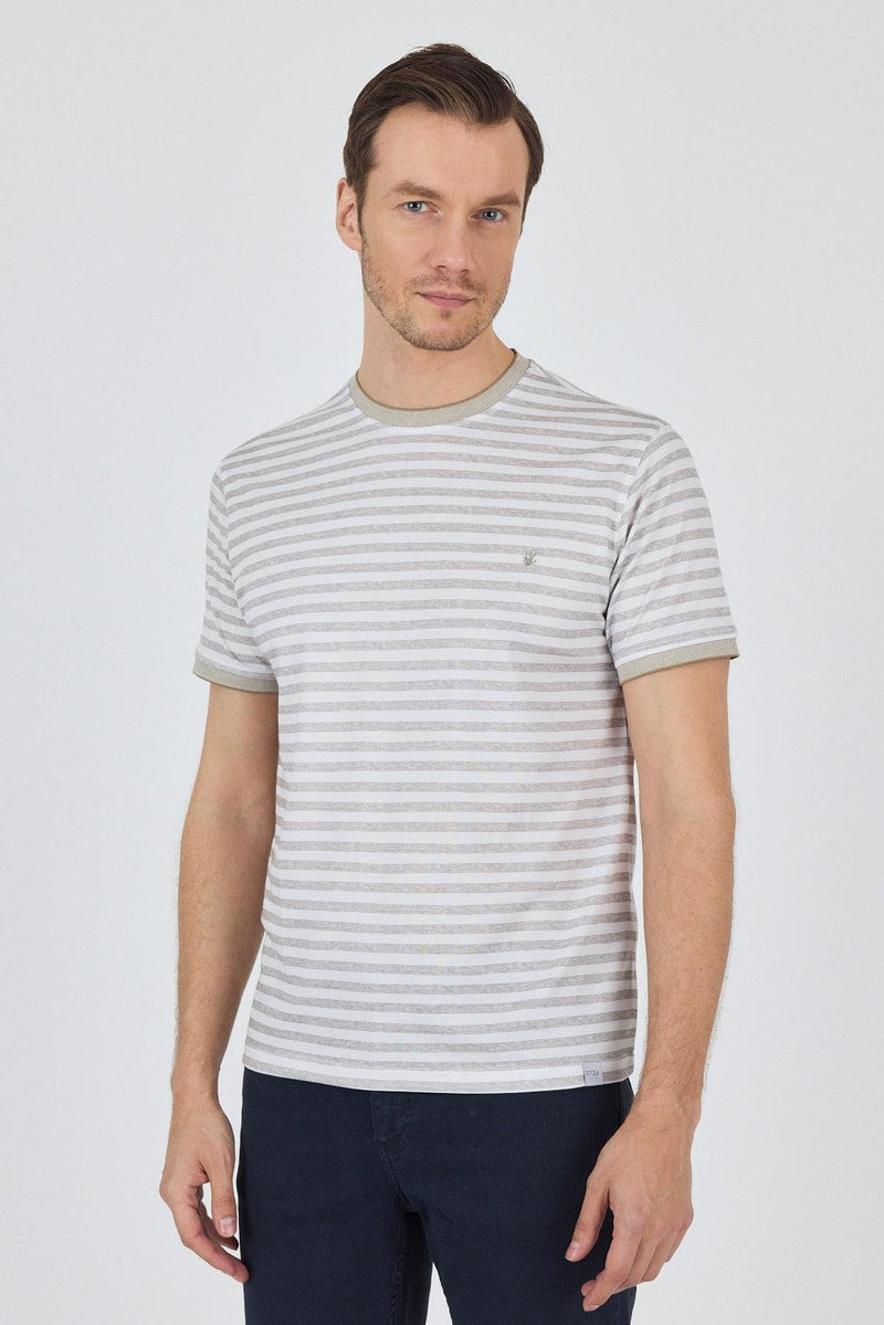 Brown Striped Slim-Fit Striped T-shirt