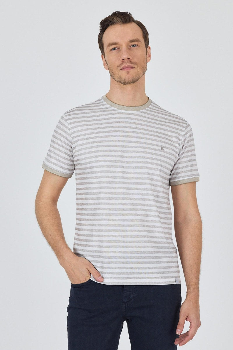 Brown Striped Slim-Fit Striped T-shirt