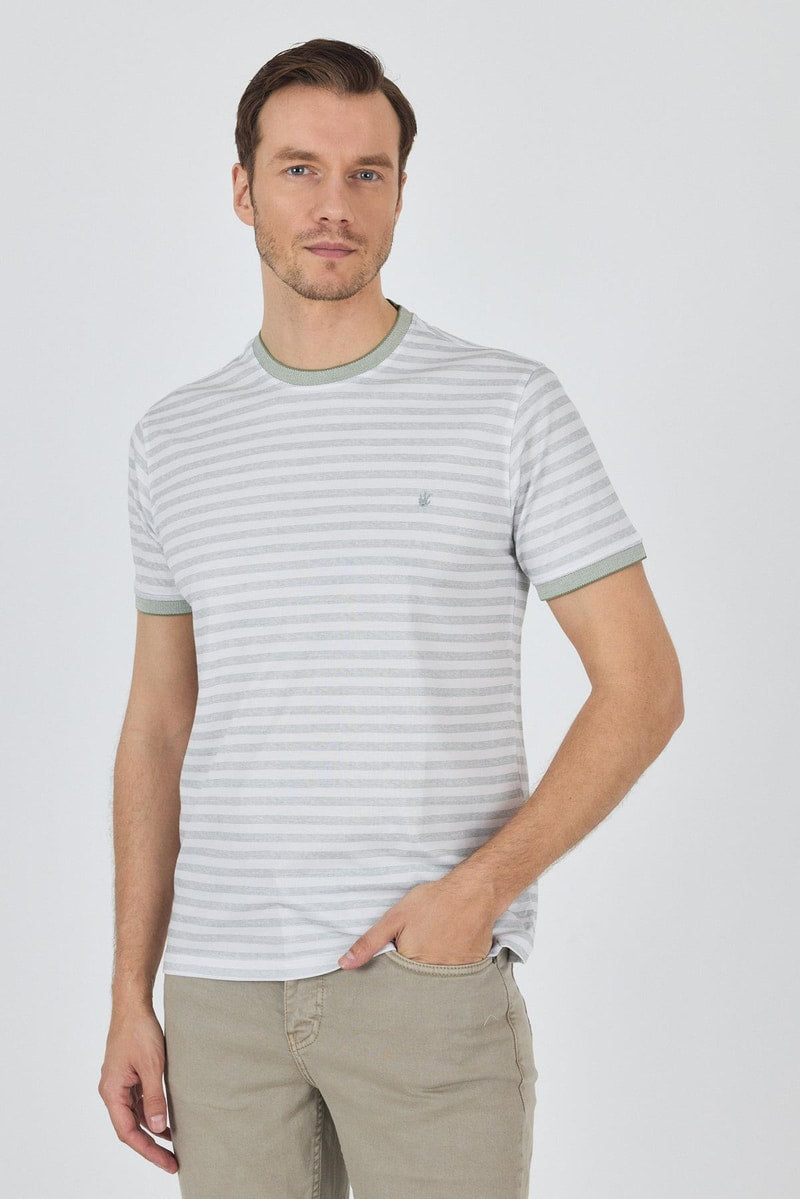 Light Green Striped Slim-Fit Striped T-shirt