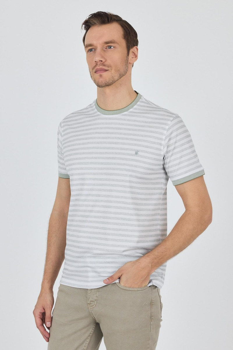 Light Green Striped Slim-Fit Striped T-shirt