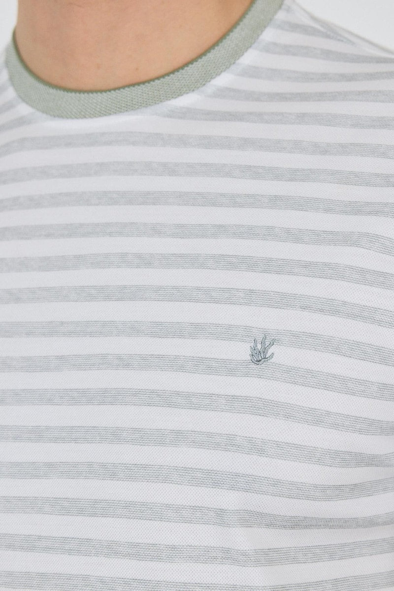Light Green Striped Slim-Fit Striped T-shirt