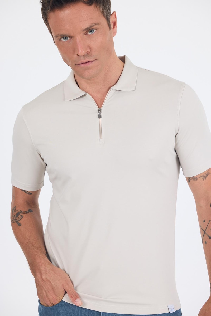 Slim-Fit Polo Shirt - Beige