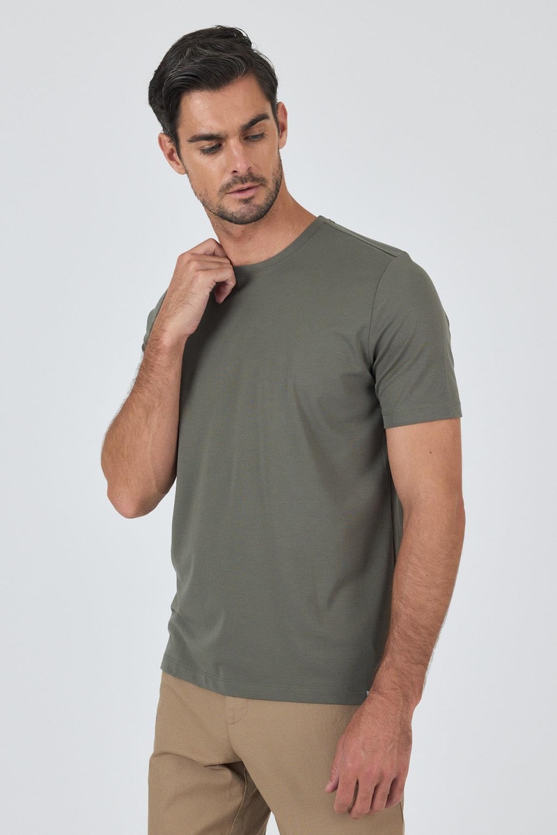 Khaki Slim-Fit Basic T-shirt