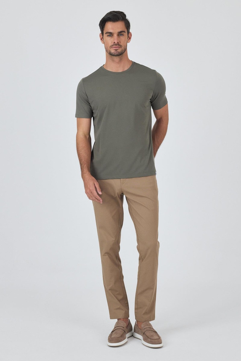 Khaki Slim-Fit Basic T-shirt