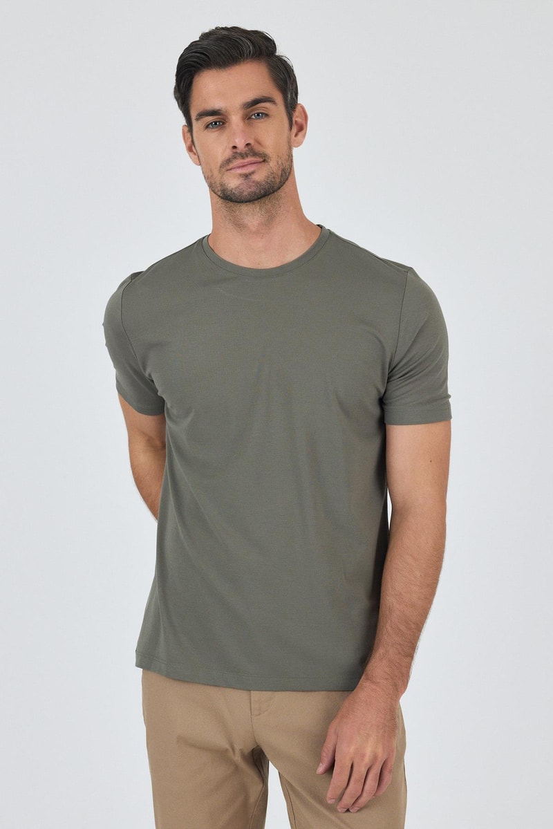 Khaki Slim-Fit Basic T-shirt