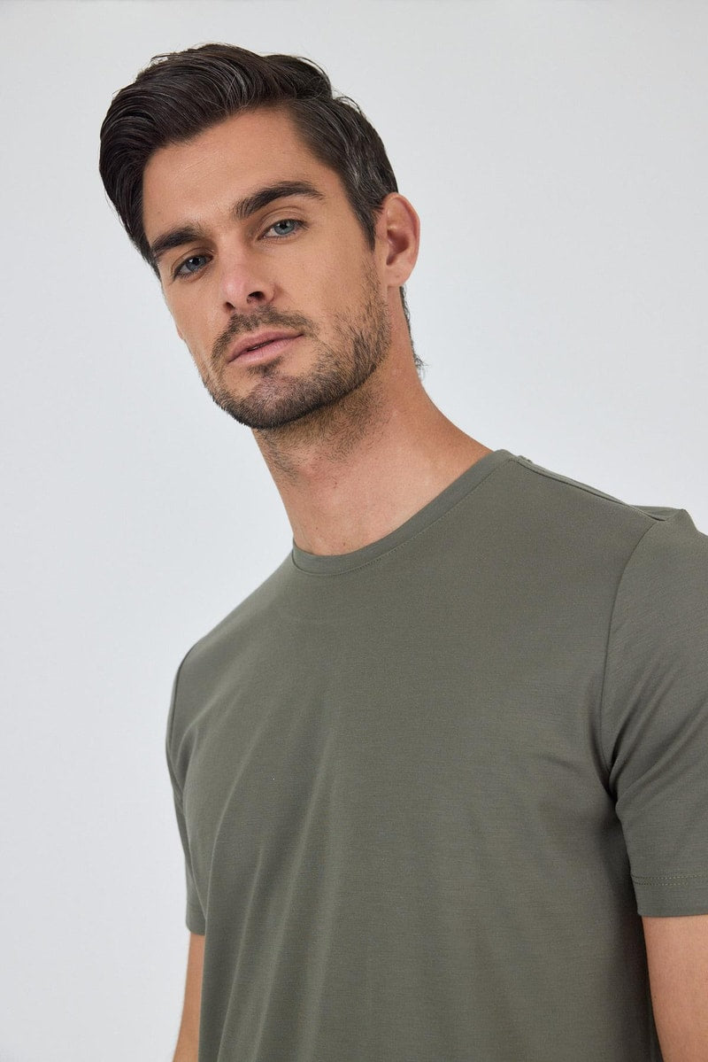 Khaki Slim-Fit Basic T-shirt