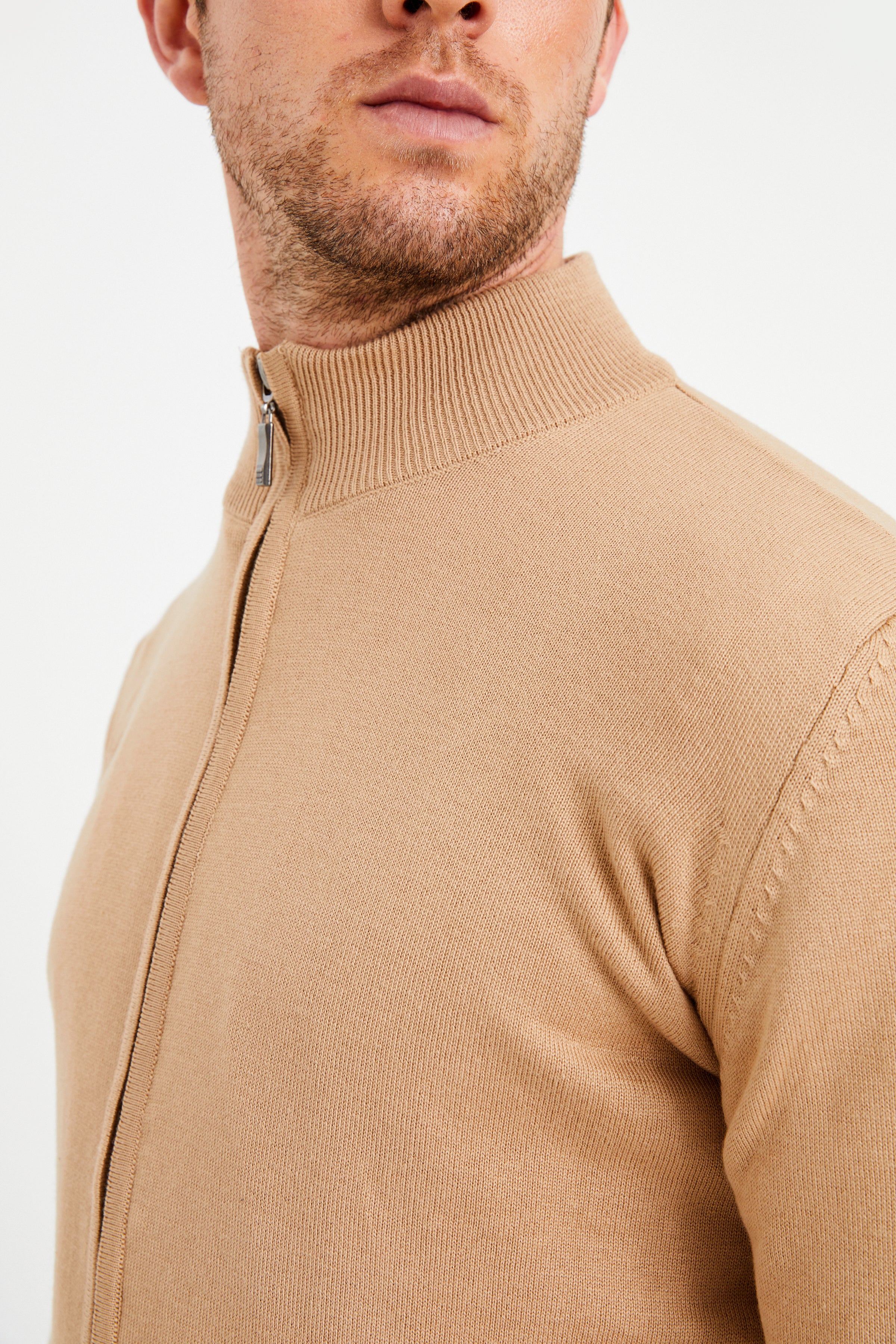 Comfort-Fit Stand-Up Collar Sweater - Camel