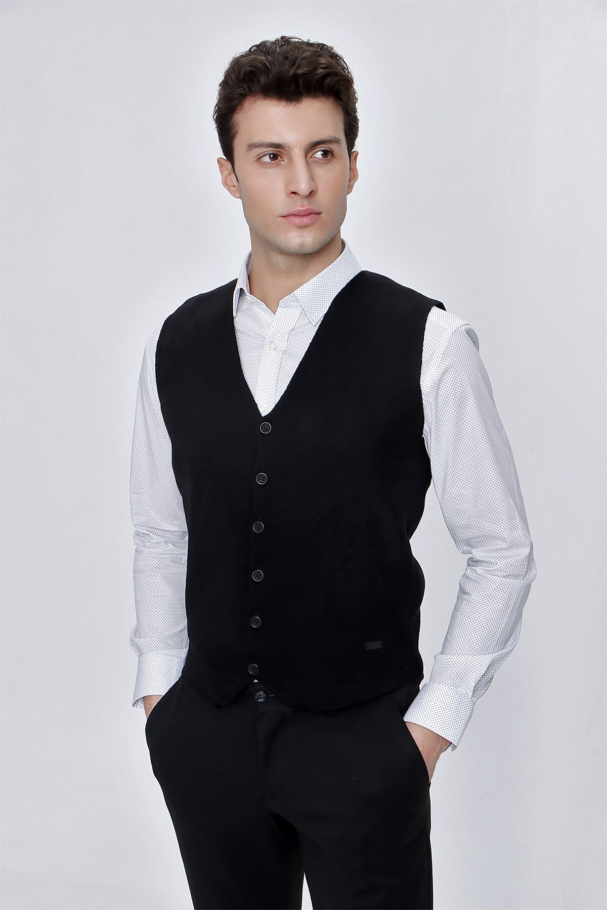 Slim-Fit Plain Vest - Black