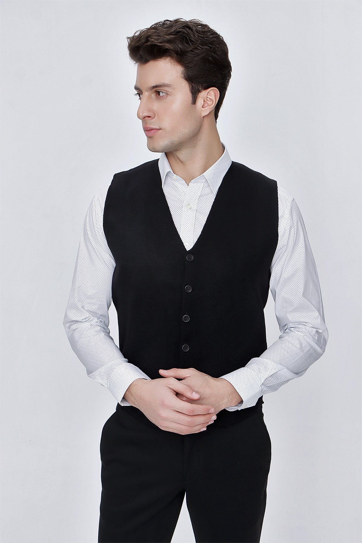 Slim-Fit Plain Vest - Black