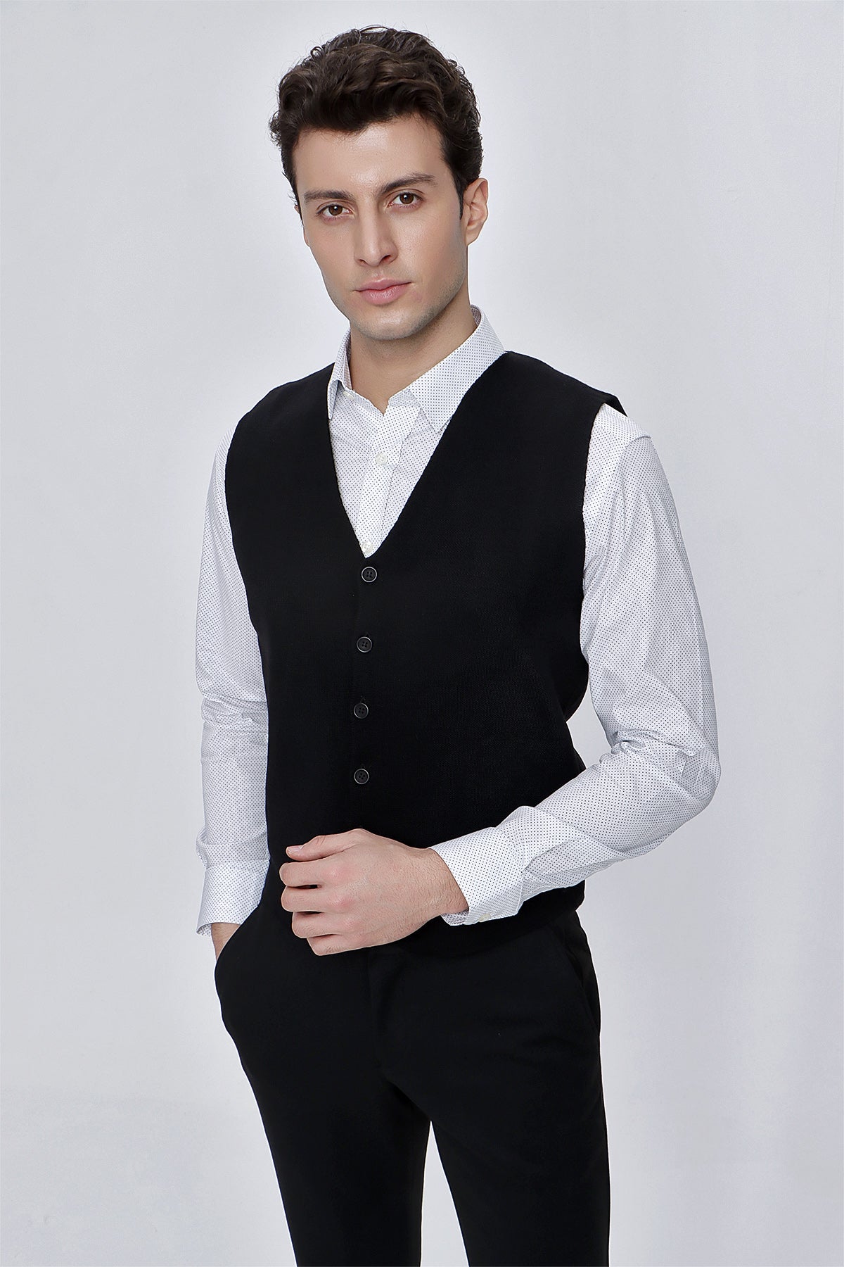 Slim-Fit Plain Vest - Black