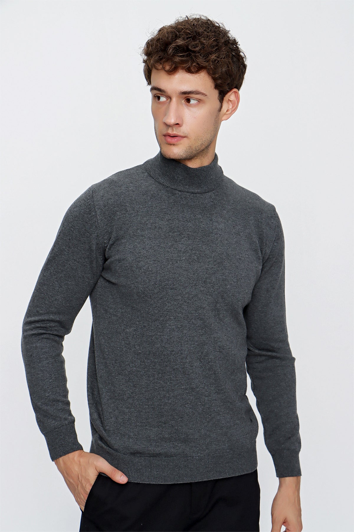 Comfort-Fit Half-Neck Knitwear - Grey