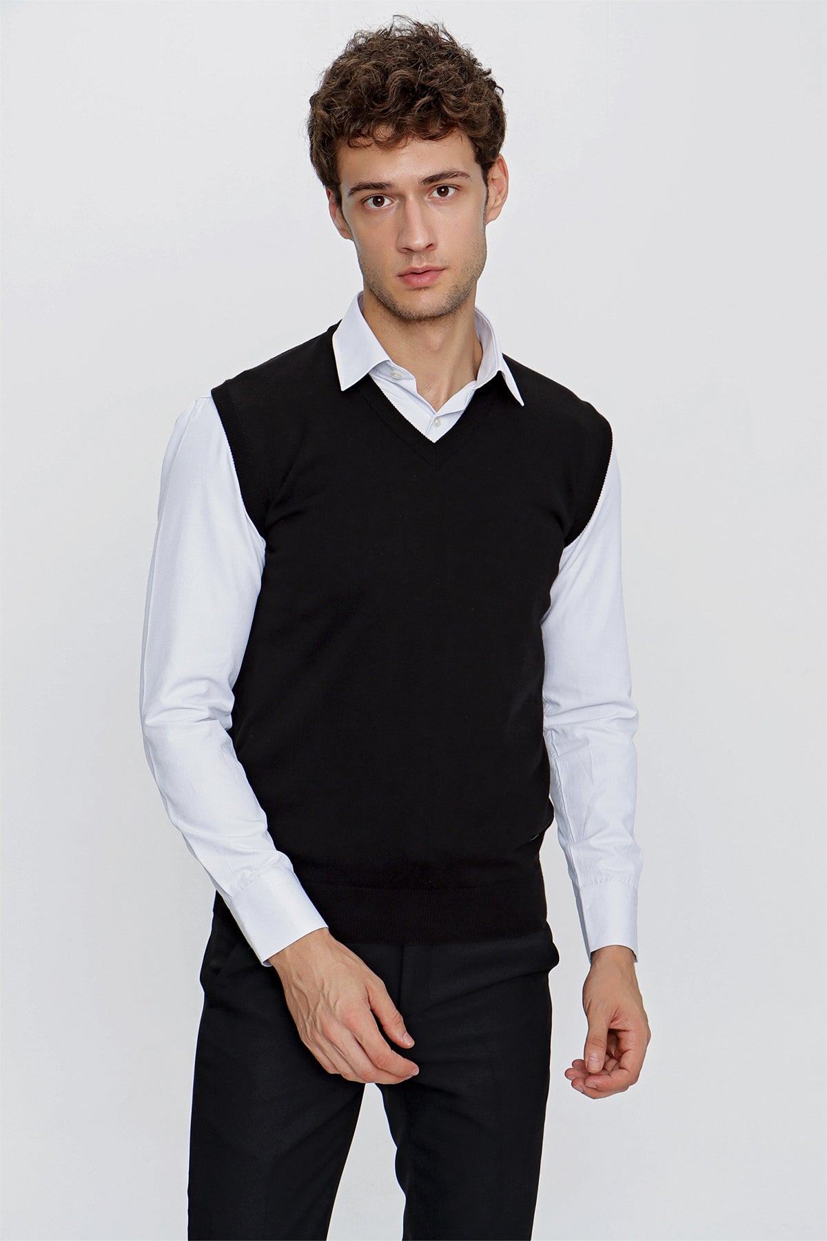 Slim-Fit V-Neck Sweater - Black