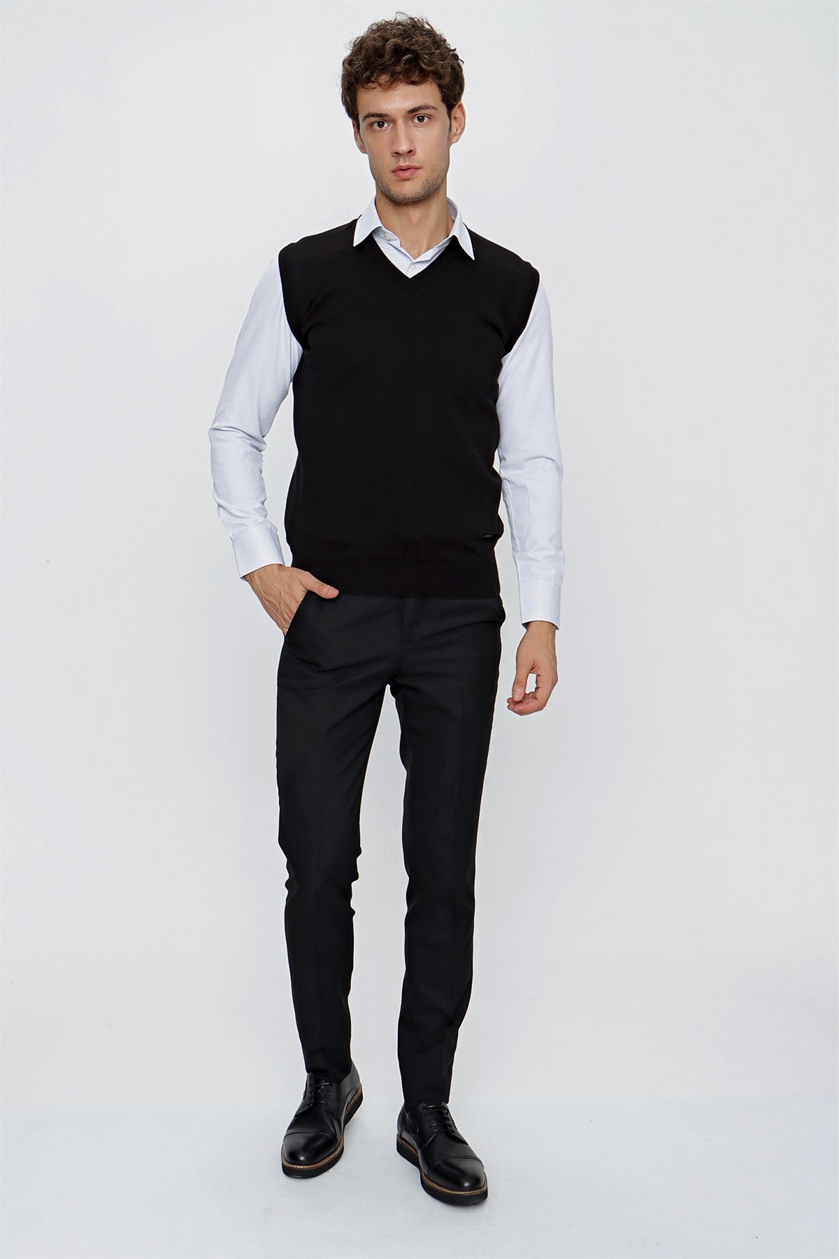 Slim-Fit V-Neck Sweater - Black