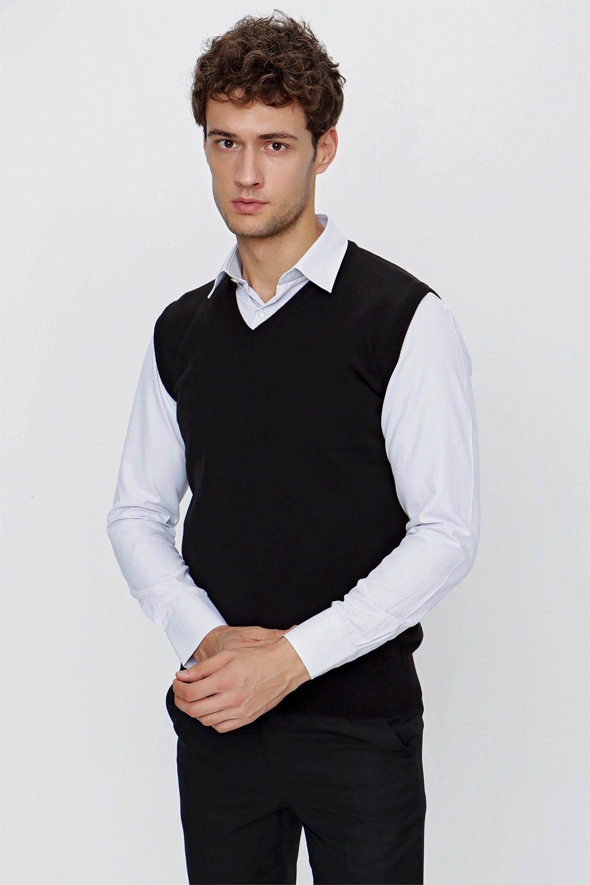 Slim-Fit V-Neck Sweater - Black