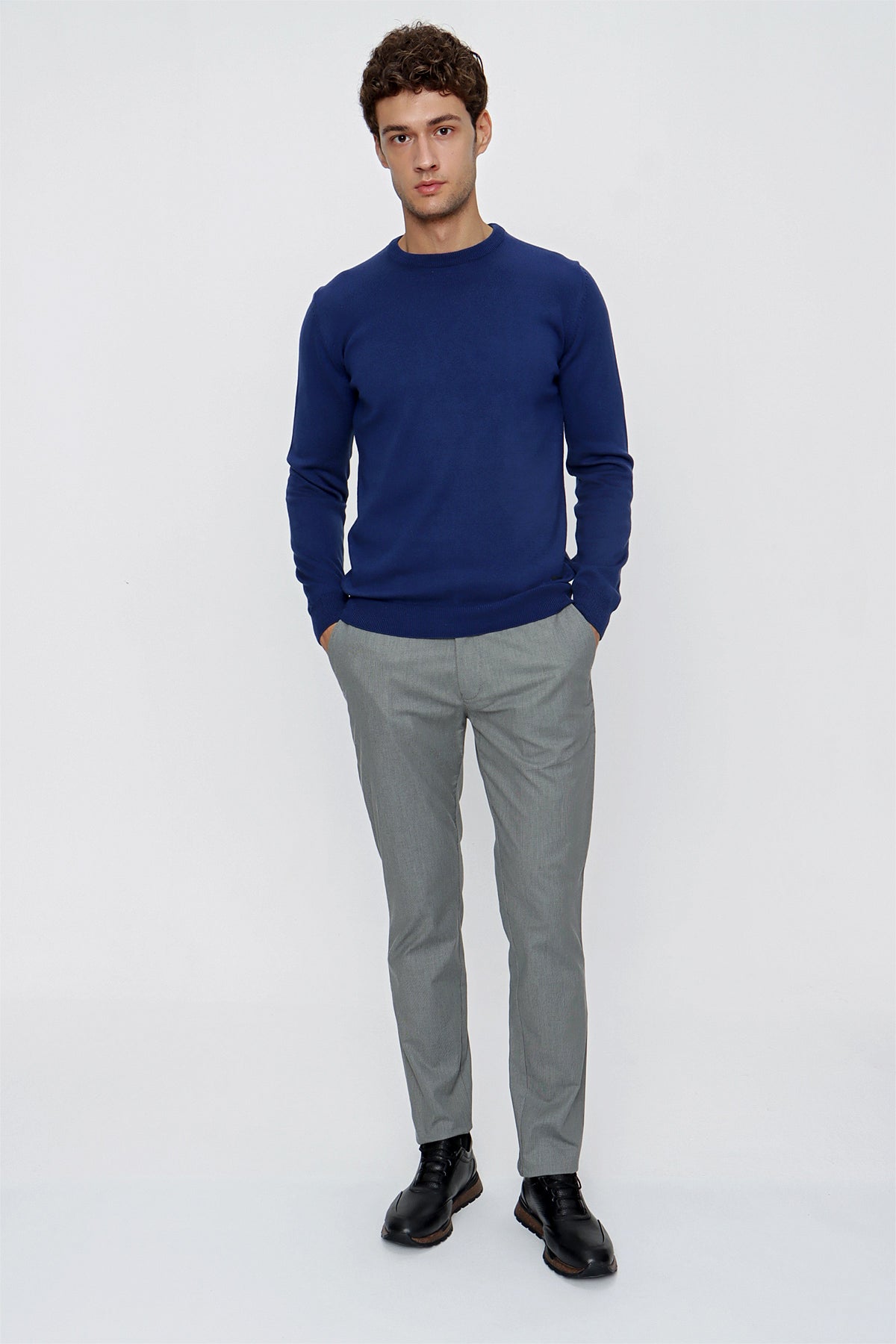 Comfort-Fit Round-Neck Knitwear - Indigo Blue