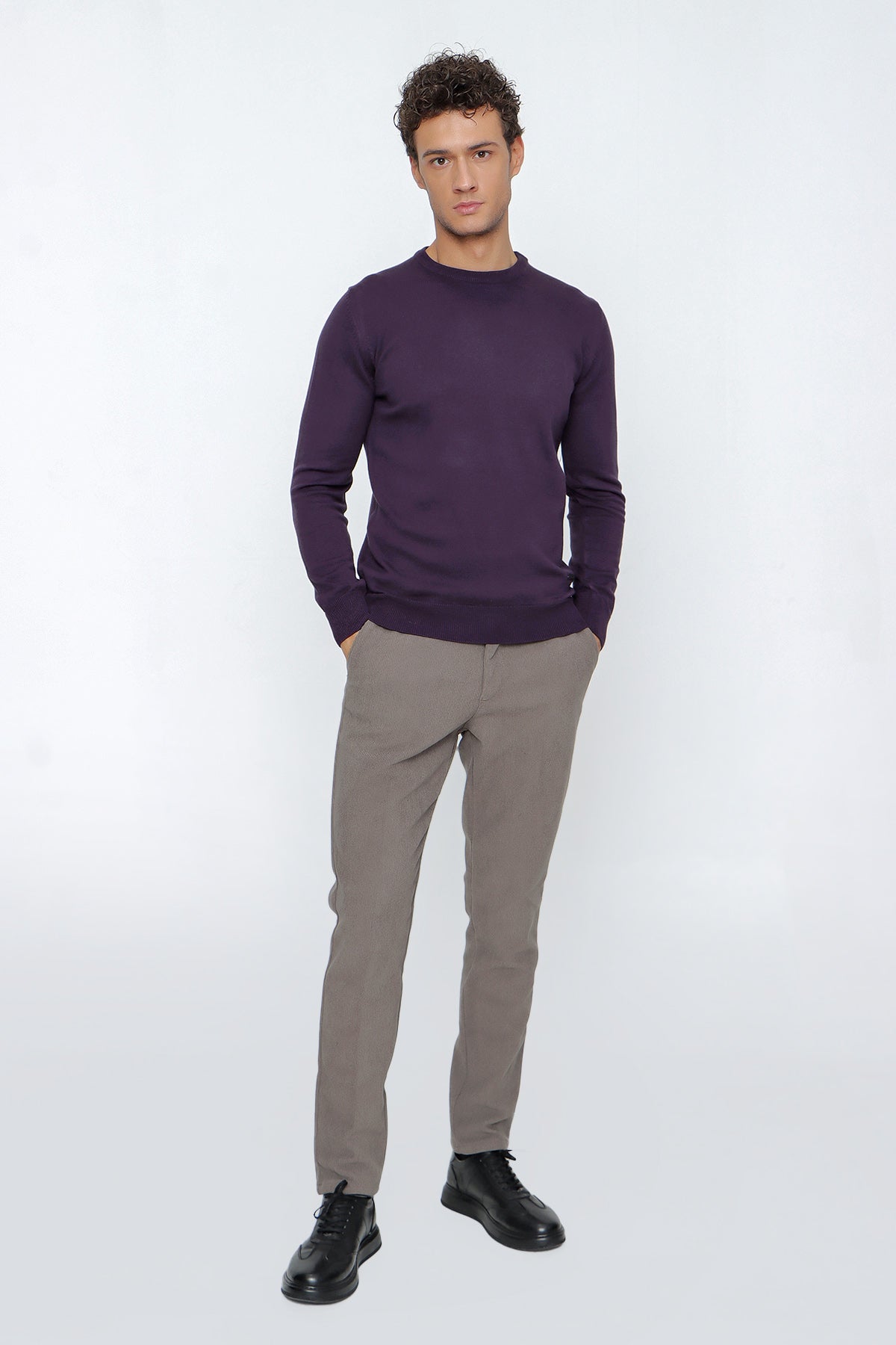 Comfort-Fit Round-Neck Knitwear - Purple