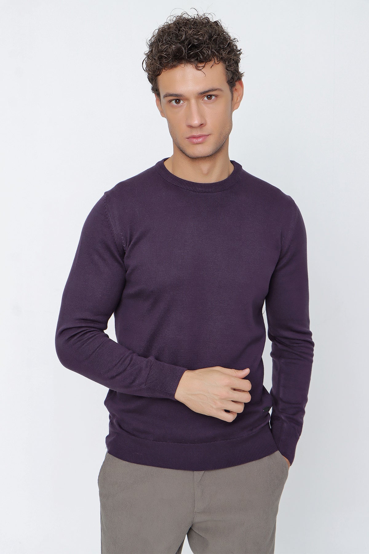 Comfort-Fit Round-Neck Knitwear - Purple