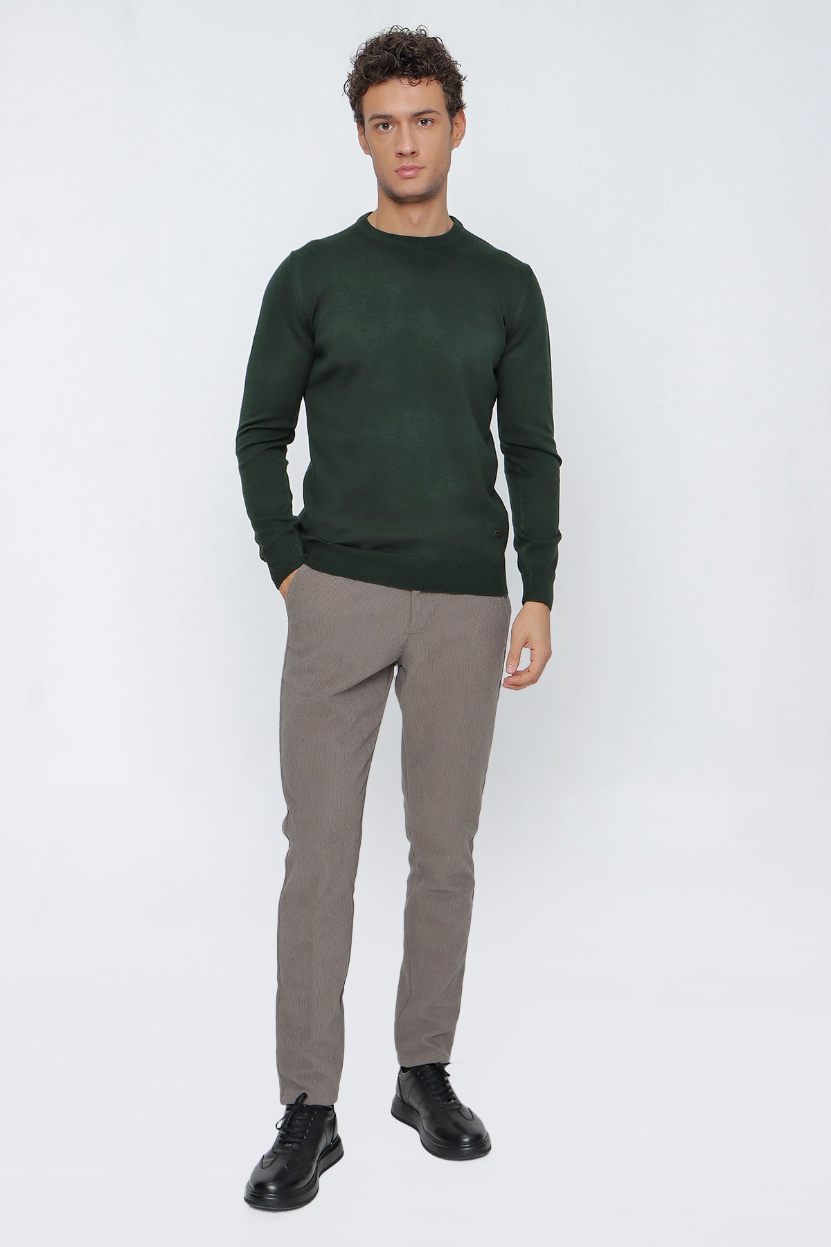 Comfort-Fit Round-Neck Knitwear - Dark Green