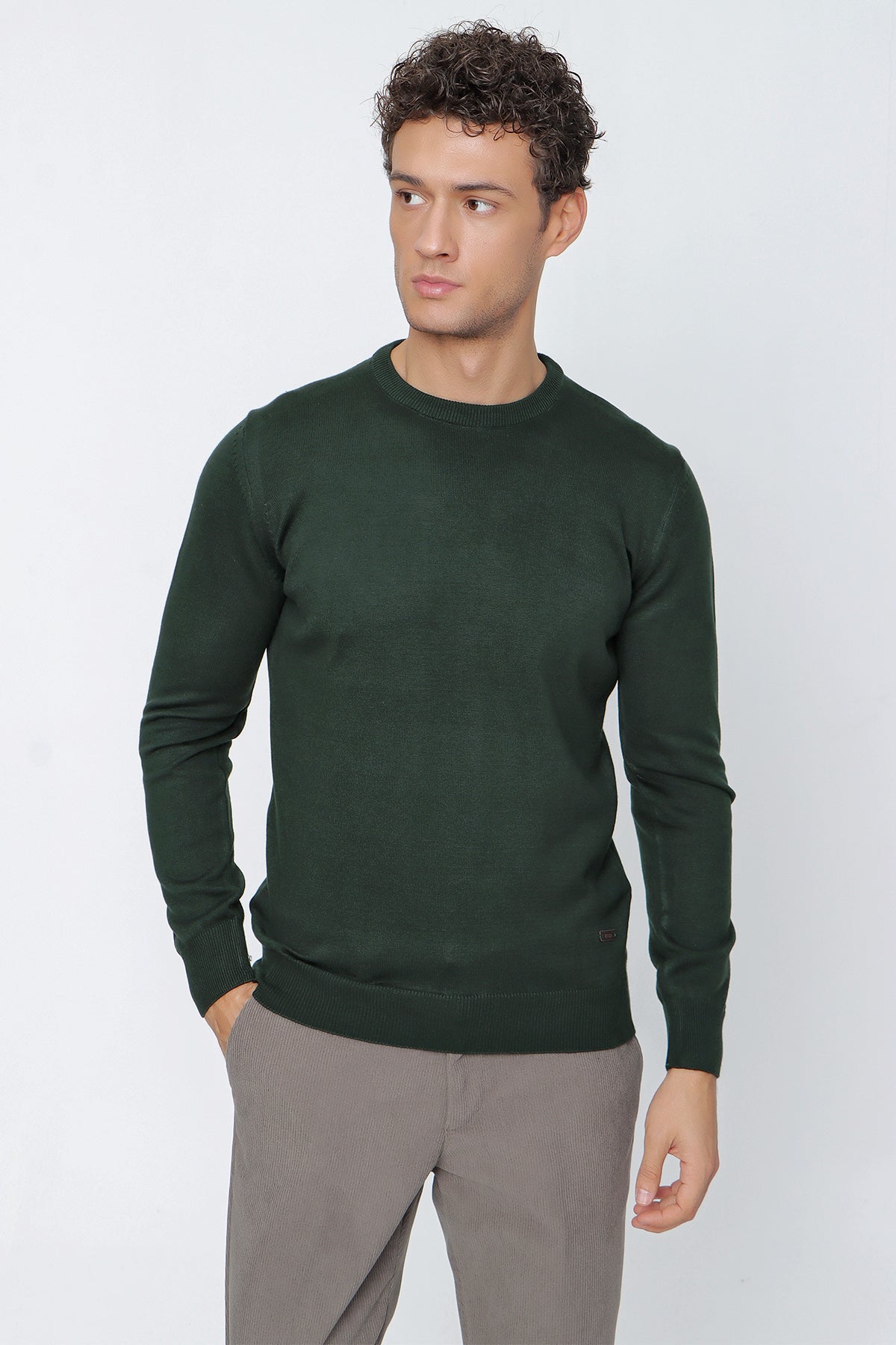 Comfort-Fit Round-Neck Knitwear - Dark Green