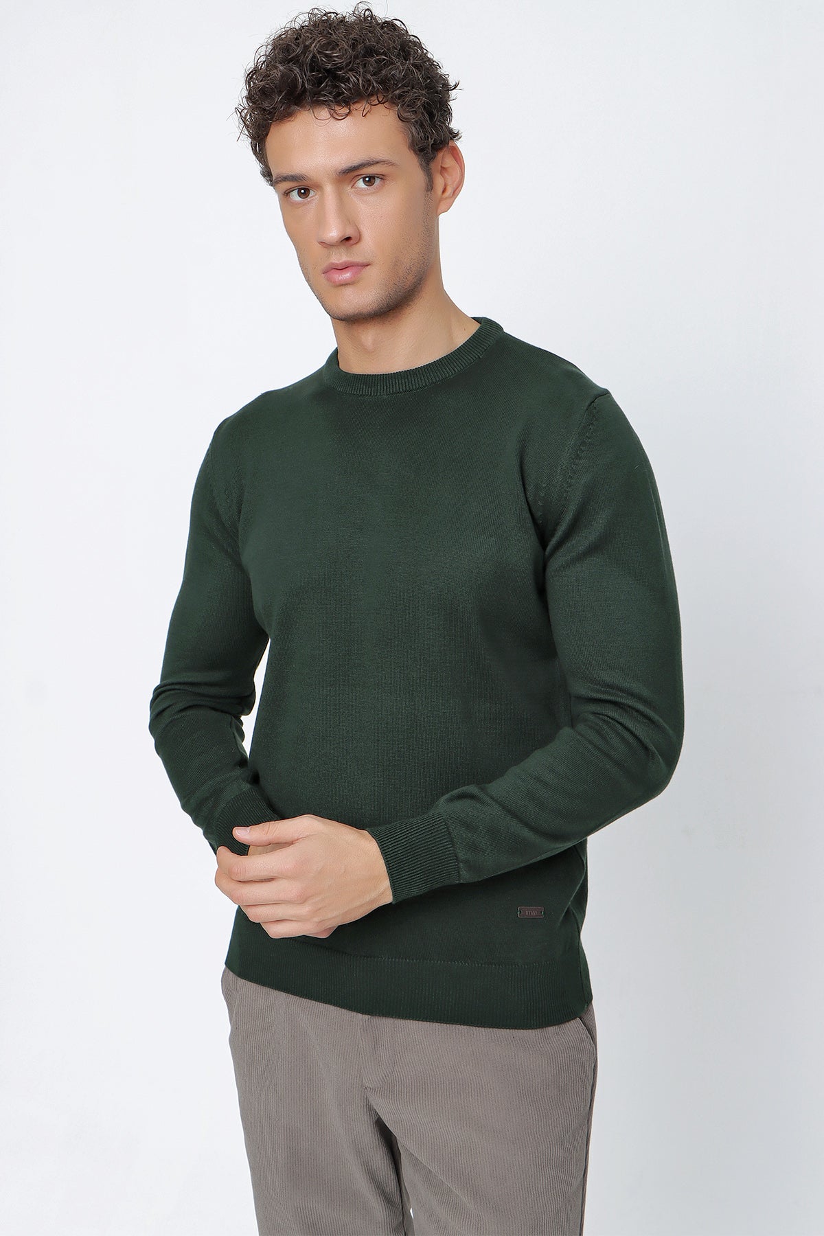 Comfort-Fit Round-Neck Knitwear - Dark Green