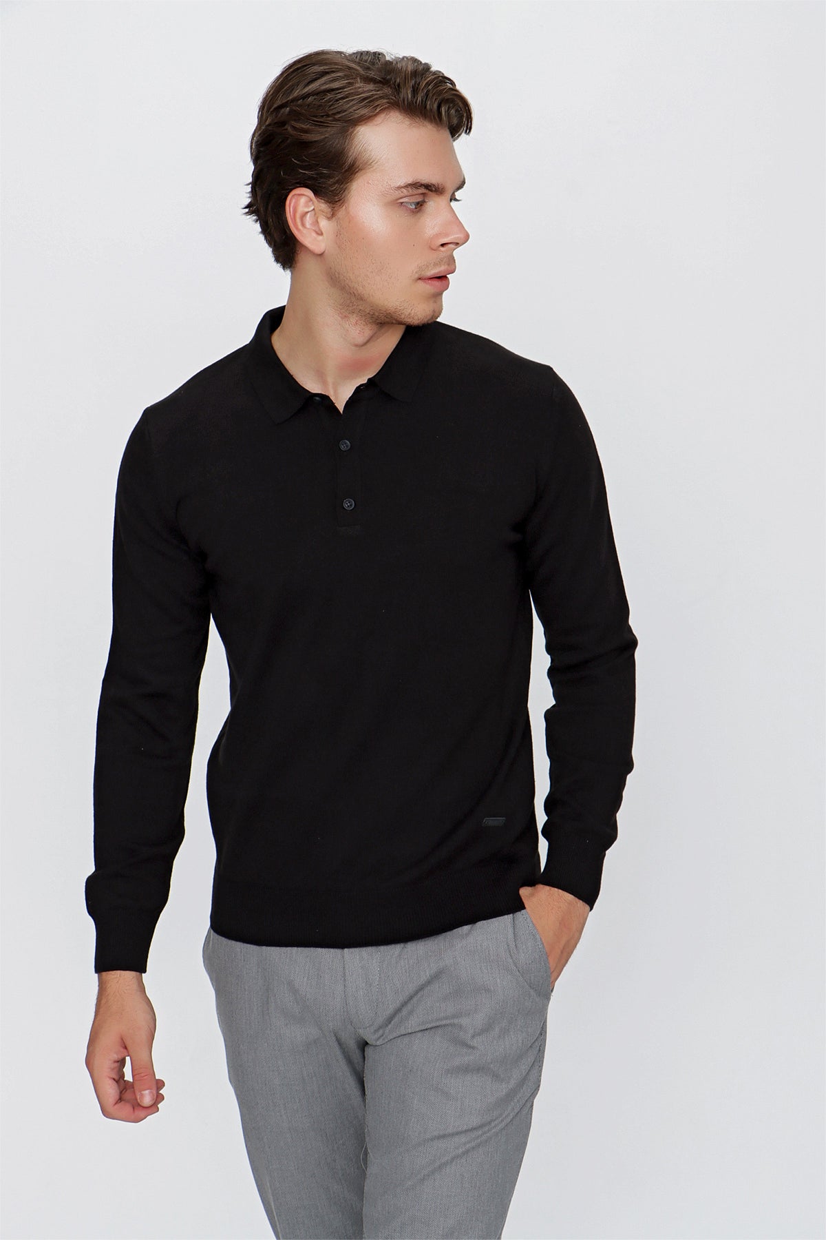 Comfort-Fit Polo-Neck Knitwear - Black